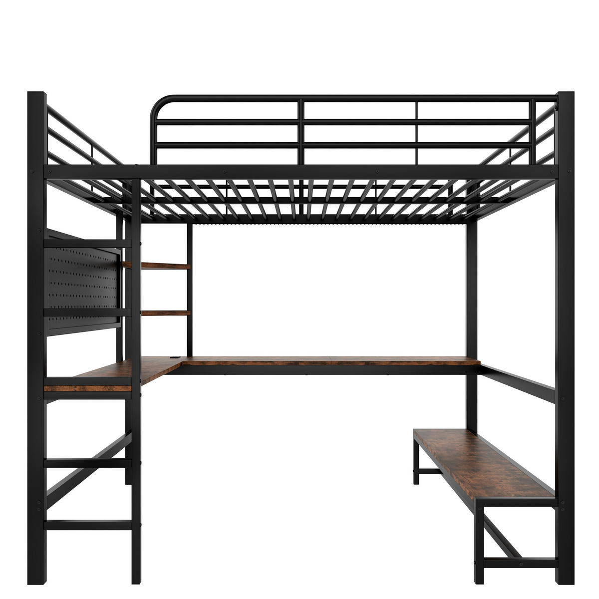 HOCHBETT 140/200 cm aus Metall/MDF mit Schreibtisch, LED-Leiste und USB-C-Anschluss Schwarz - Schwarz, Metall (140/200cm) - Modenvie