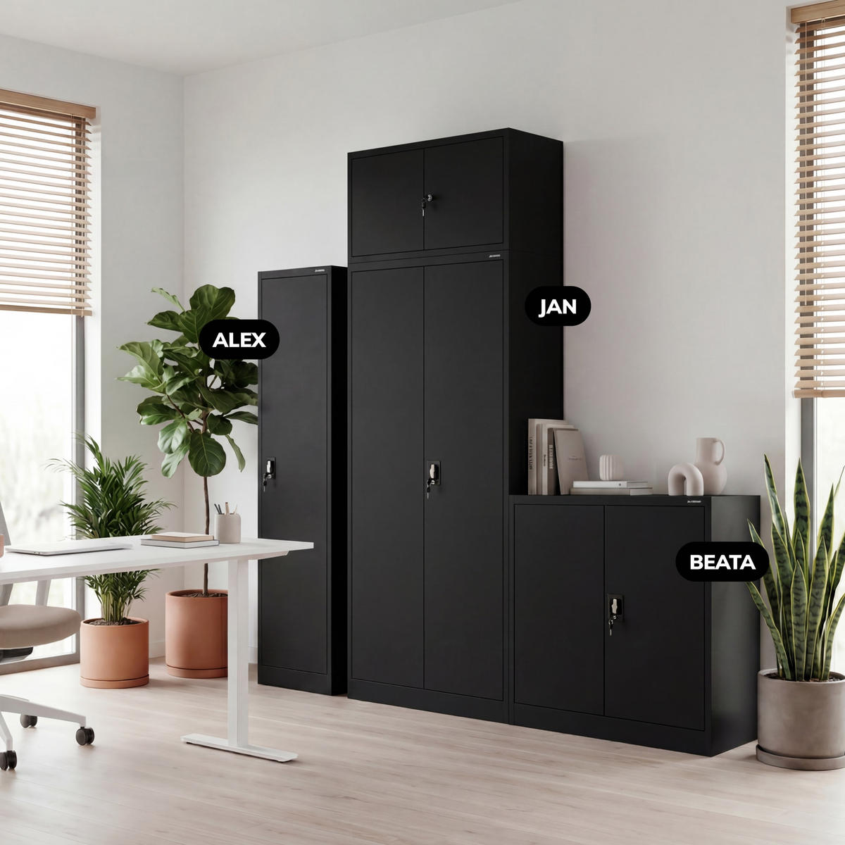 AKTENSCHRANK JAN 185x90x45 cm - Schwarz, Metall (90/185/40cm) - Jan Nowak