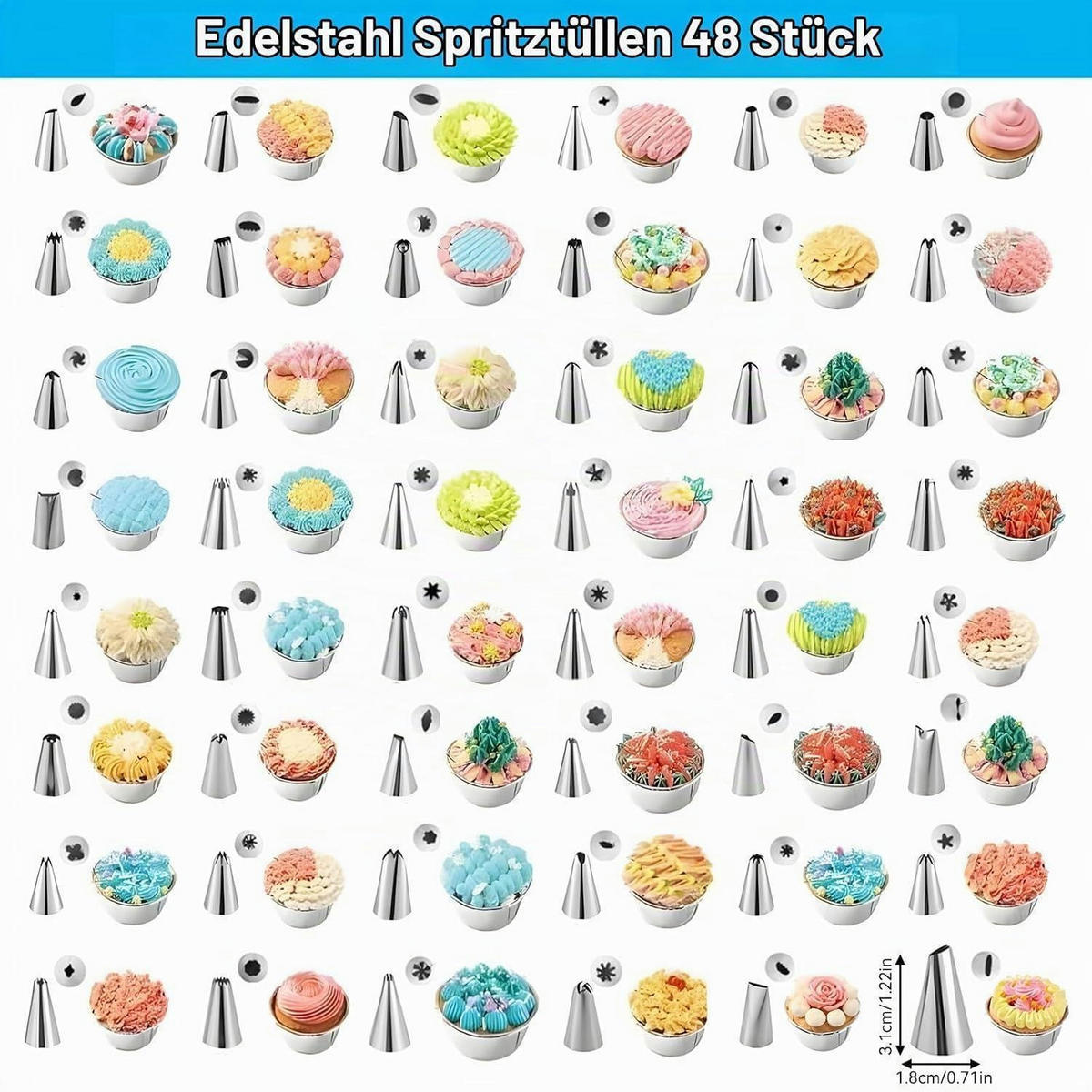 SPRITZBEUTEL Set 3 Stück mit 48 Tüllen 30/35/40 cm - Weiß, Textil (1/1/44cm)