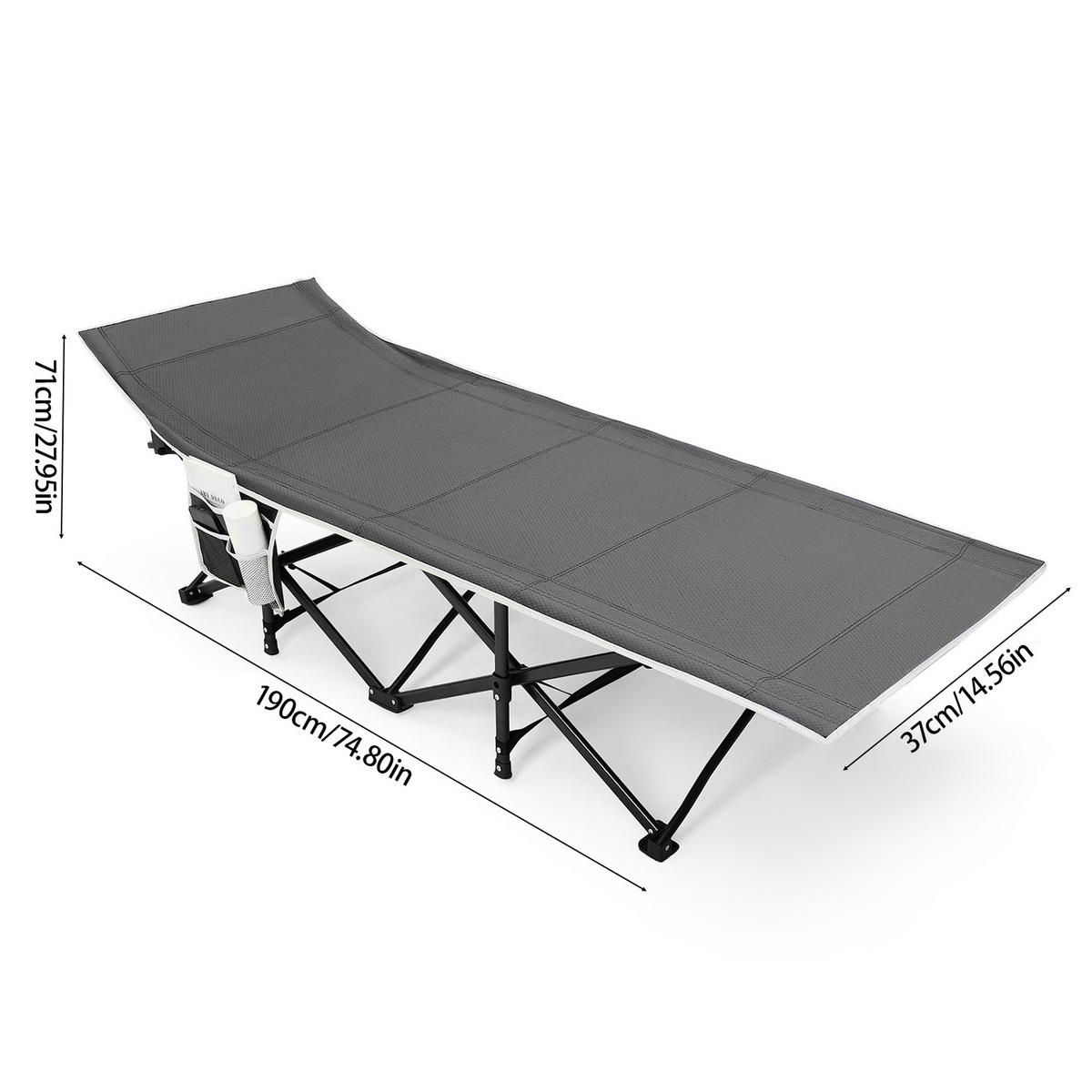 CAMPINGBETT Feldbett für Camping und Mittagspause in Schwarz Klappbar Platzsparend Robust und Langlebig 190 x 71 x 37 cm 6,78 kg - Grau, Metall - Livingandhome