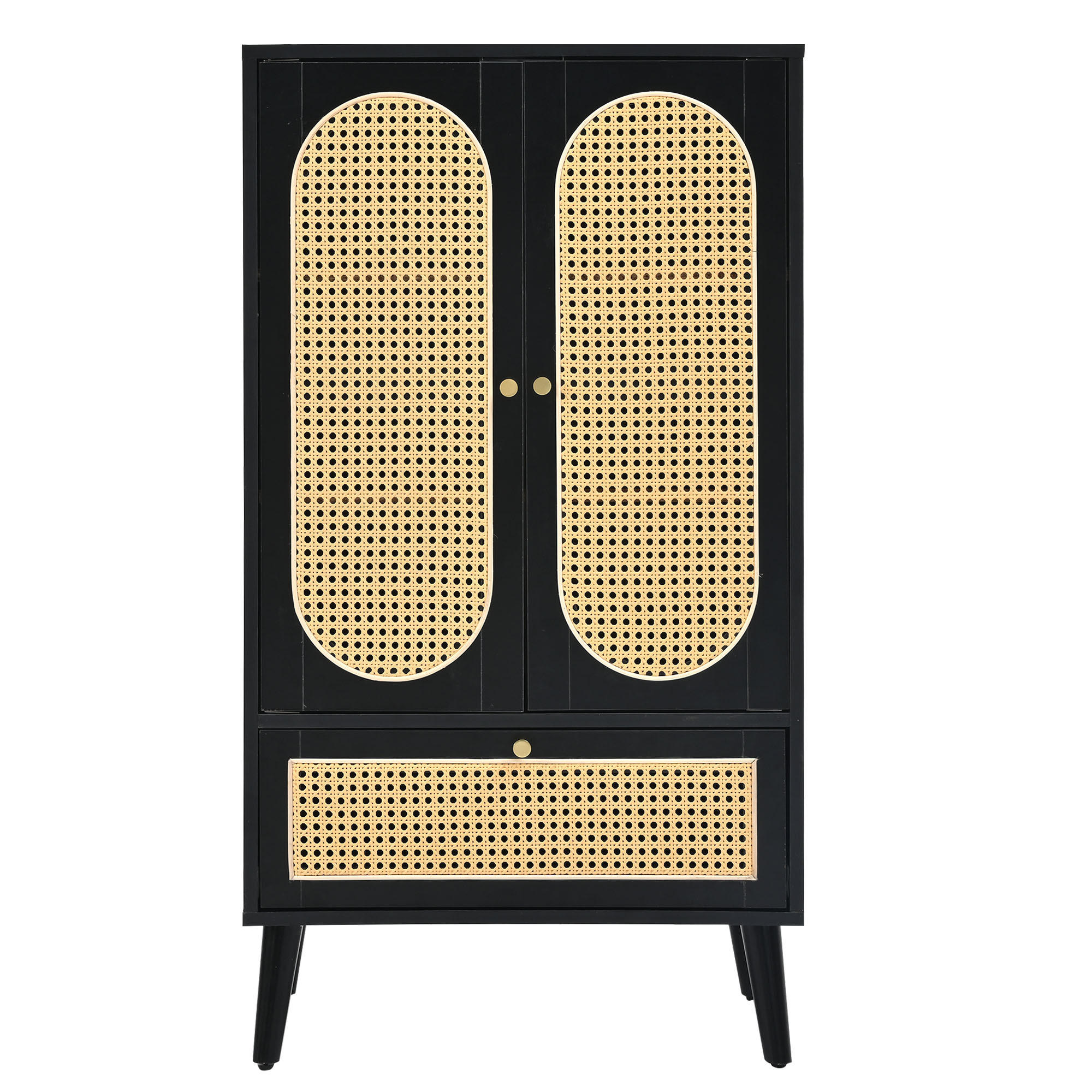 SIDEBOARD Schwarz Rattan-Design 60/40/110,5 cm - Schwarz, Holzwerkstoff (60/110.5/40cm) - PANGIVO