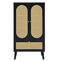 SIDEBOARD Schwarz Rattan-Design 60/40/110,5 cm - Schwarz, Holzwerkstoff (60/110.5/40cm) - PANGIVO