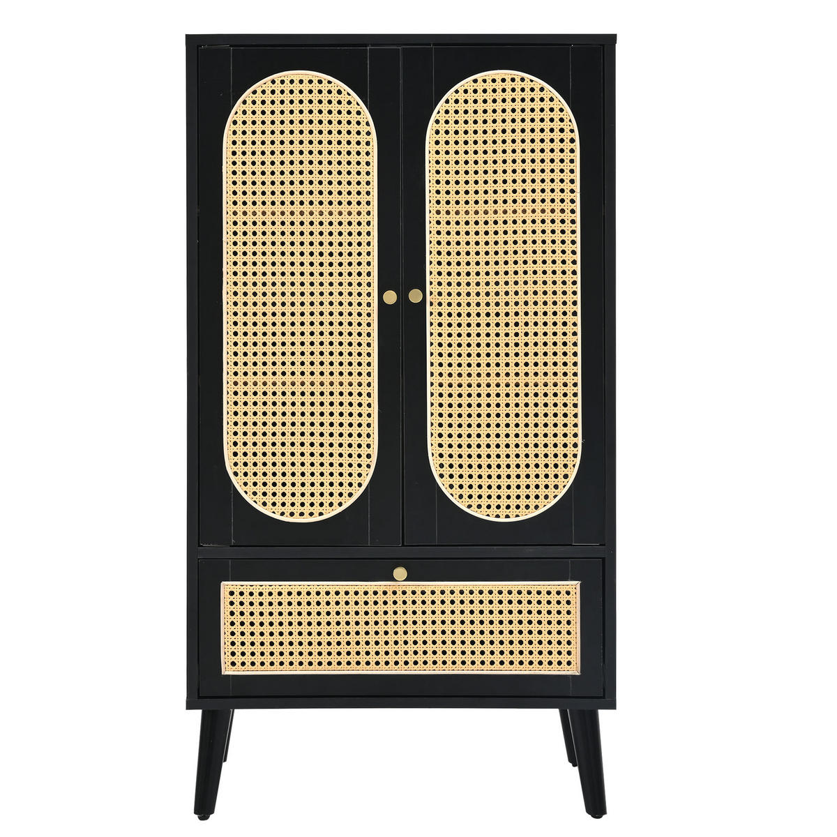 BEISTELLSCHRANK schwarz mit Rattanfront aus Spanplatte 60 × 40 × 110,5 cm - Schwarz, Holzwerkstoff (60/110.5/40cm) - Luhomfu