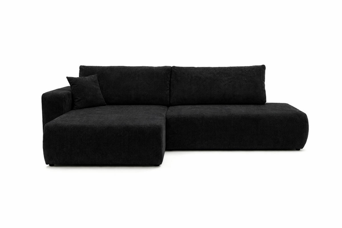ECKSOFA Mit Schlaffunktion Und Bettkasten, Cordstoff Poso, Schwarz, Links, OPEN XL - Schwarz, Holz (262/145cm) - Kaiser Möbel