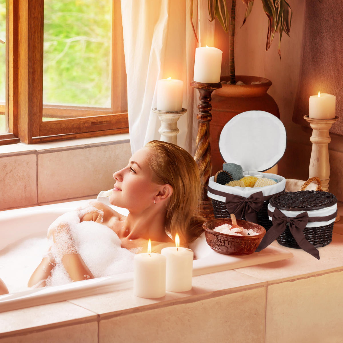 2XBADKÖRBCHEN - Dunkelbraun, Textil (31/22/31cm) - Relaxdays