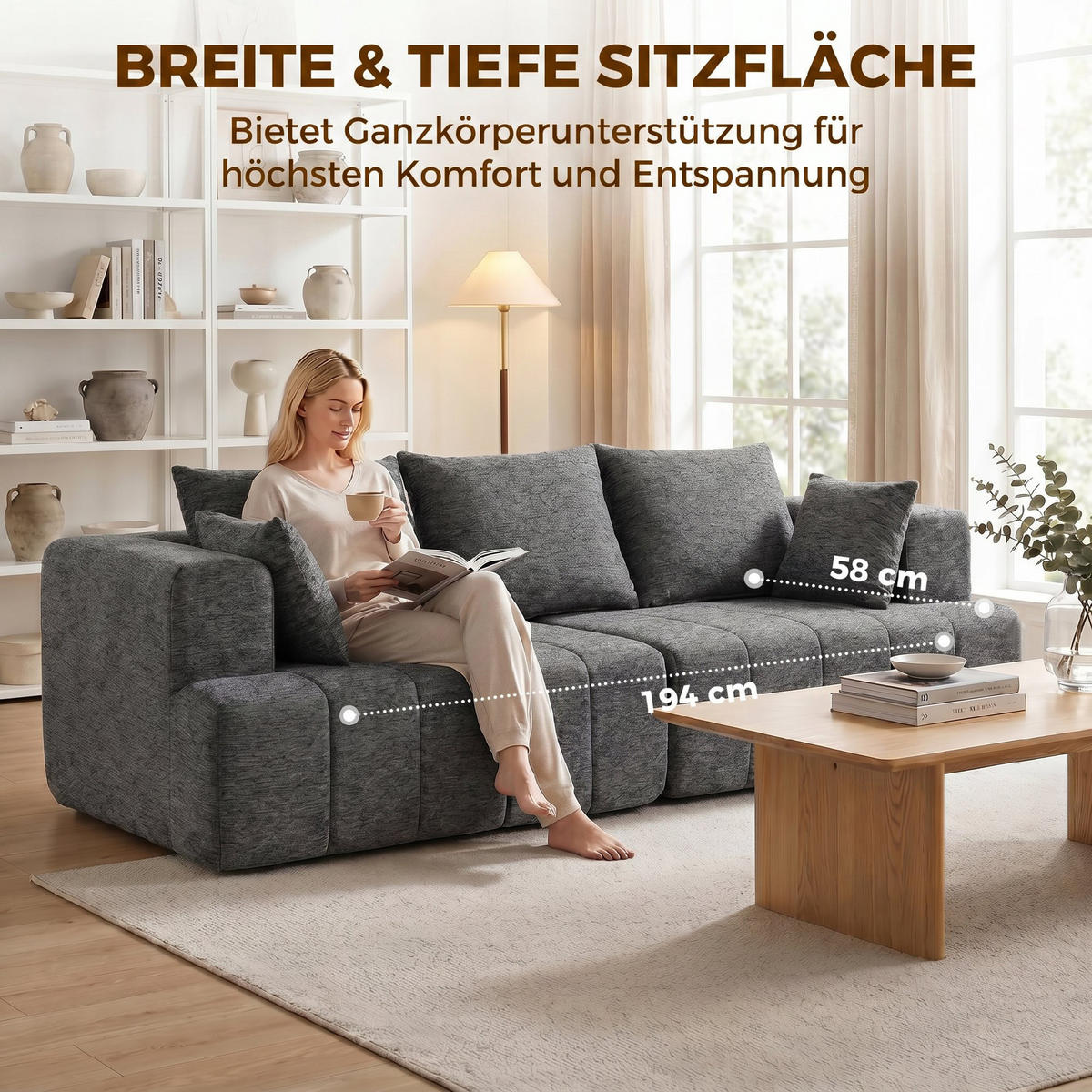 3-SITZER-SOFA Chenille (100 % Polyester) Grau - Grau, Textil (104/87/248cm) - HOMCOM