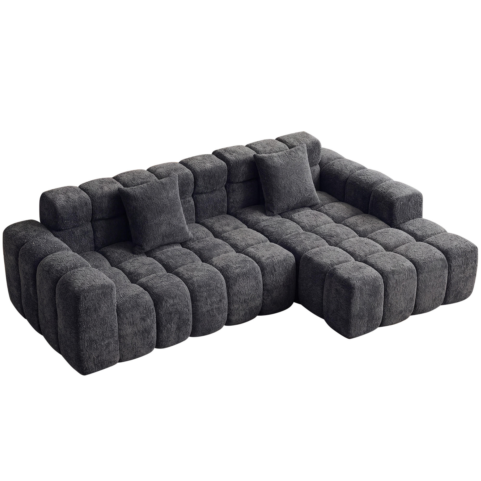ECKSOFA 250x160x58 cm Anthrazit aus Samt, vakuumverpacktes Sofa mit Ottomane und modularer Gestaltung - Dunkelgrau, Textil (160/250cm) - Modfu