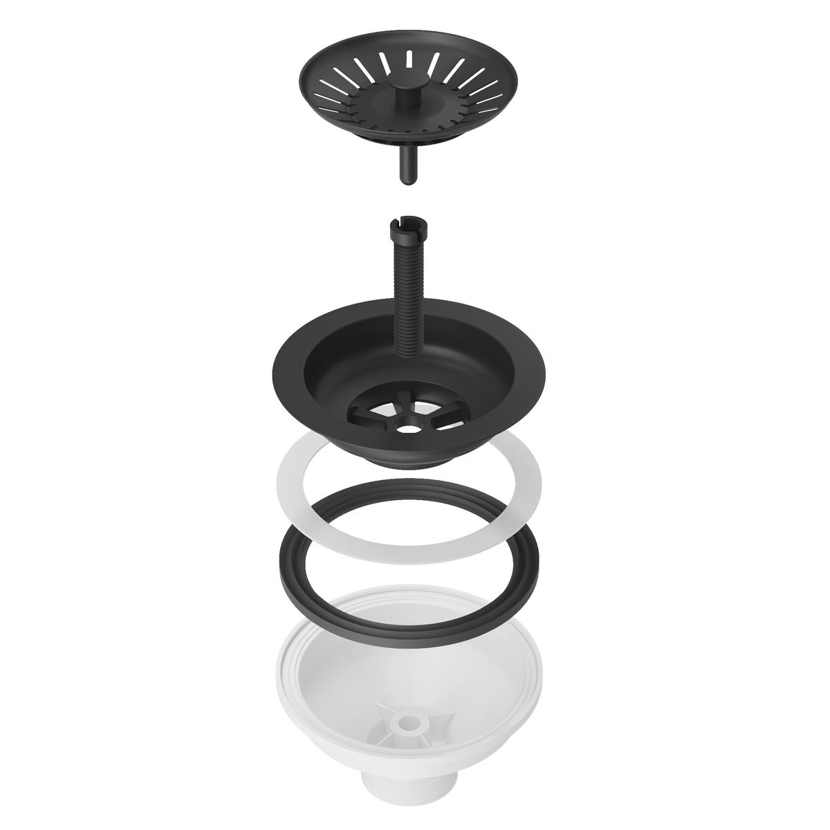 GRANITSPÜLE Panama mit Batterie Siphone - Schwarz, Kunststoff/Stein (43/18/69cm) - Granitan