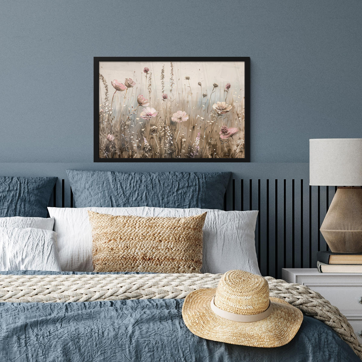 POSTER MIT RAHMEN Blumen - Rosa - Modern - Beige 60x40 cm - Beige, Papier (60/40cm) - MuchoWow