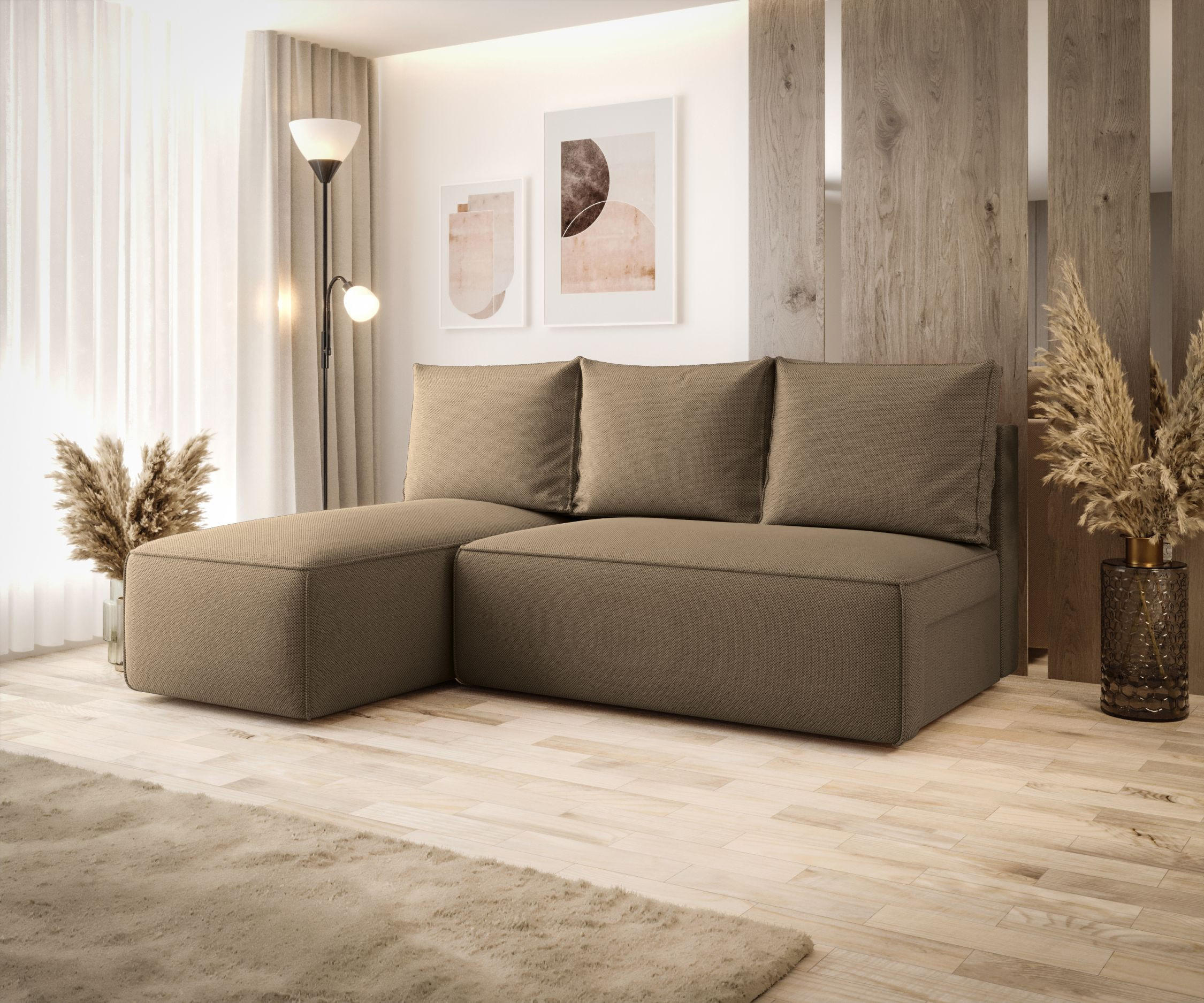 ECKSOFA mit Schlaffunktion SAVIO MINI Curio 20 Links - Braun, Textil (200/140cm) - Bedante