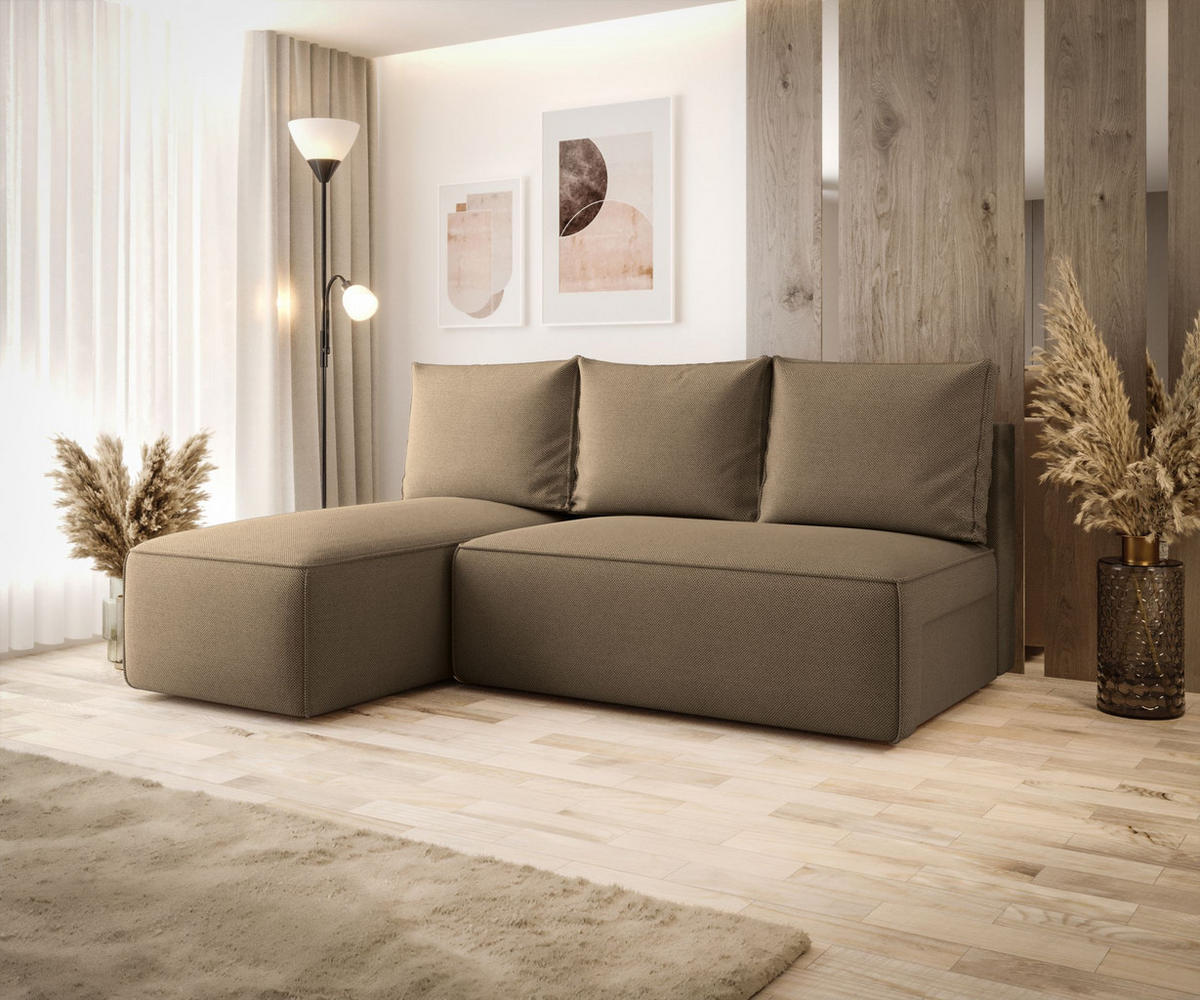 ECKSOFA mit Schlaffunktion SAVIO MINI Curio 20 Links - Braun, Textil (200/140cm) - Bedante