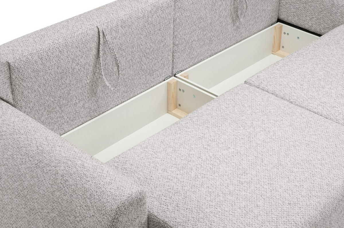SCHLAFSOFA Moderne ALMI mit Schlaffunktion – 3-Sitzer Sofa mit Bettkasten, DL-Automat, 2 Rückenkissen, 260x100x80 cm, White - Weiß, Holz/Textil (260/80/100cm) - DomoHome