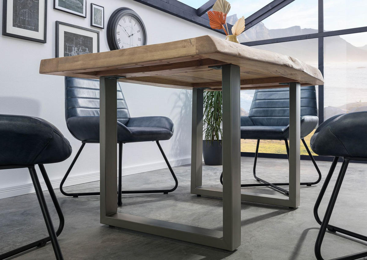 BAUMTISCH Mango 140x90x77 beige lackiert / U-Beine silber matt FREEFORM 5 - Beige, Holz (140/90/77cm) - Massivmoebel24