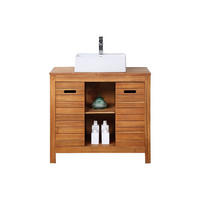 EINZELWASCHTISCH - 90 cm x 50 cm - Keramik, Holz, Platte - Naturfarben Dunkel - PULUKAN - Naturfarben, Keramik/Holz (90/83/50cm) - Vente-Unique