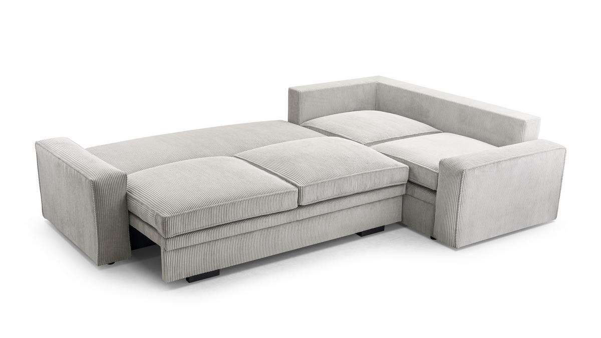 ECKSOFA L Form Treville Hellgrau 296/196/94 cm – Rechts, mit Bettkasten und Schlaffunktion - Hellgrau/Schwarz, Kunststoff/Textil (296/196cm) - AX Living