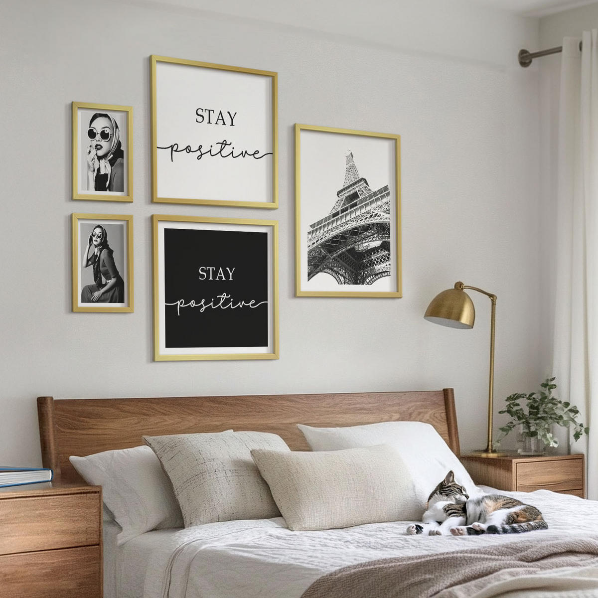 BILDER SET 5er Set - 50x50 cm & 20x30 cm & 40x60 cm Goldrahmen - Pastellrosa Flamingos - Goldfarben, Kunststoff (40/60cm) - TULUP