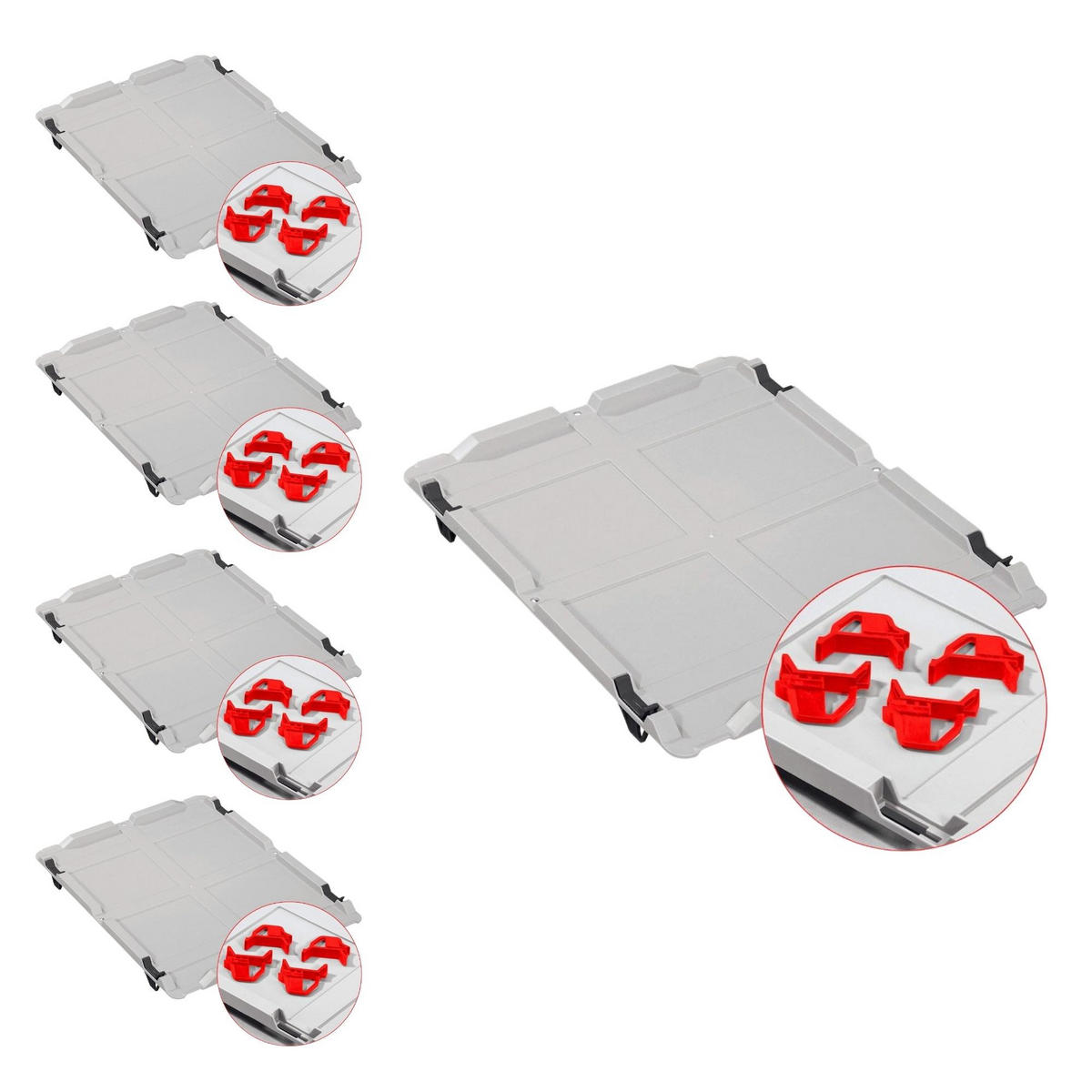 EUROBOX 5x Nextgen Economy Mit Auflagedeckel Grau/Rot Griffe Offen 65 Liter - Rot, Kunststoff (40/32/60cm) - PROREGAL