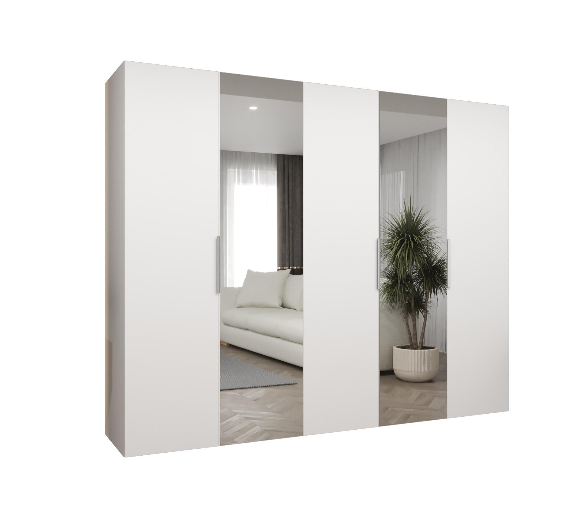 Möbel Kryspol Drehtürenschrank Weiß, Kaschmir 250x202x52 cm