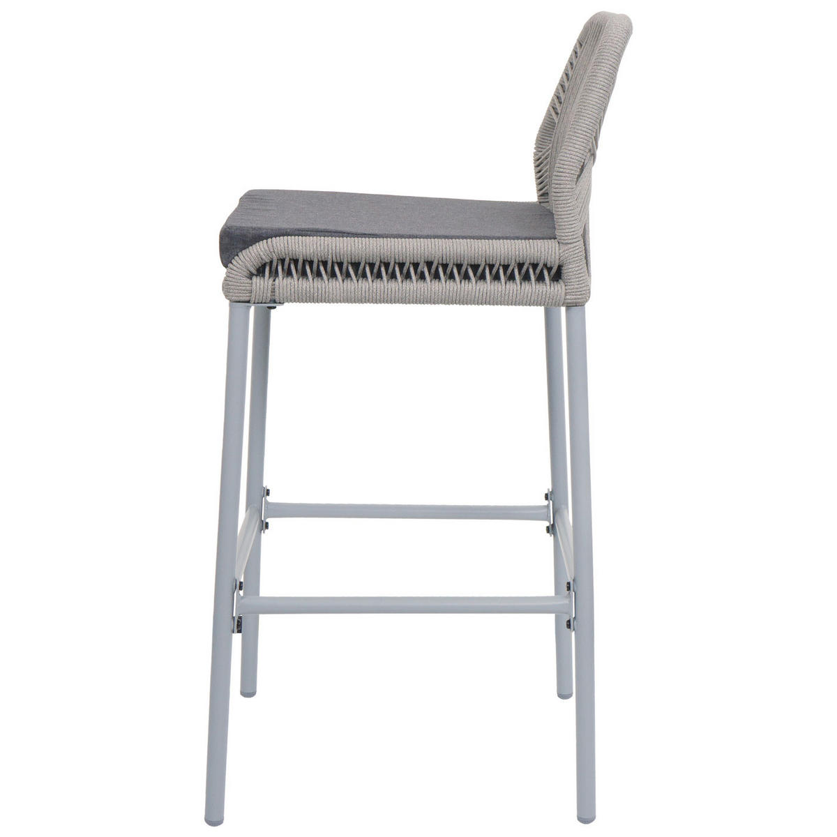 GARTENSTUHL 2er-Set HxBxT 101x42x52cm Sitzhöhe 76cm Hellgrau Kissen Dunkelgrau Seilgeflecht Metall - Hellgrau, Metall (42/101/52cm) - PROREGAL