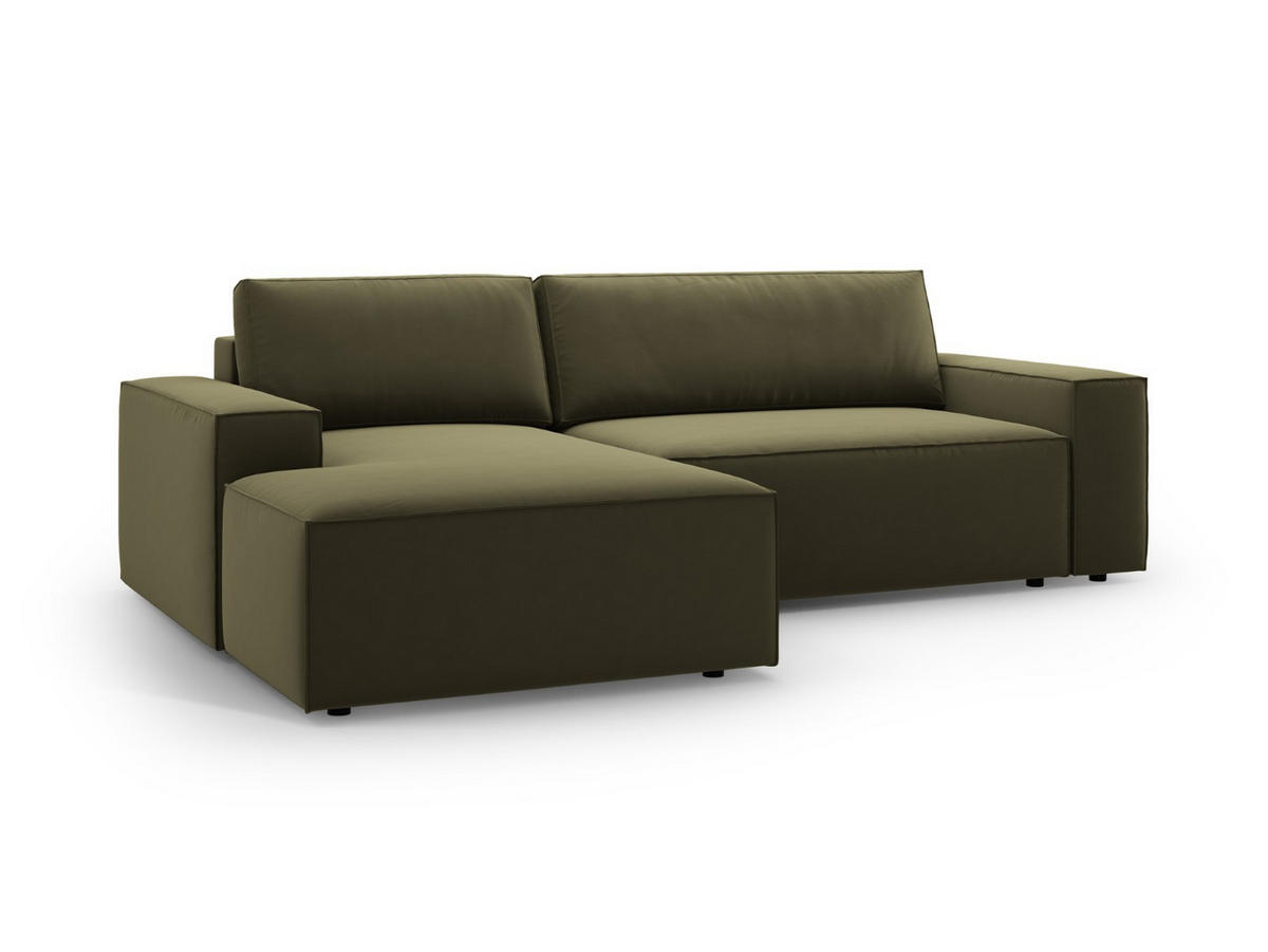 ECKSOFA ausklappbar links mit Container Jodie aus Samt grün 3 Sitzplätze - Grün, Textil (246/151cm) - Micadoni