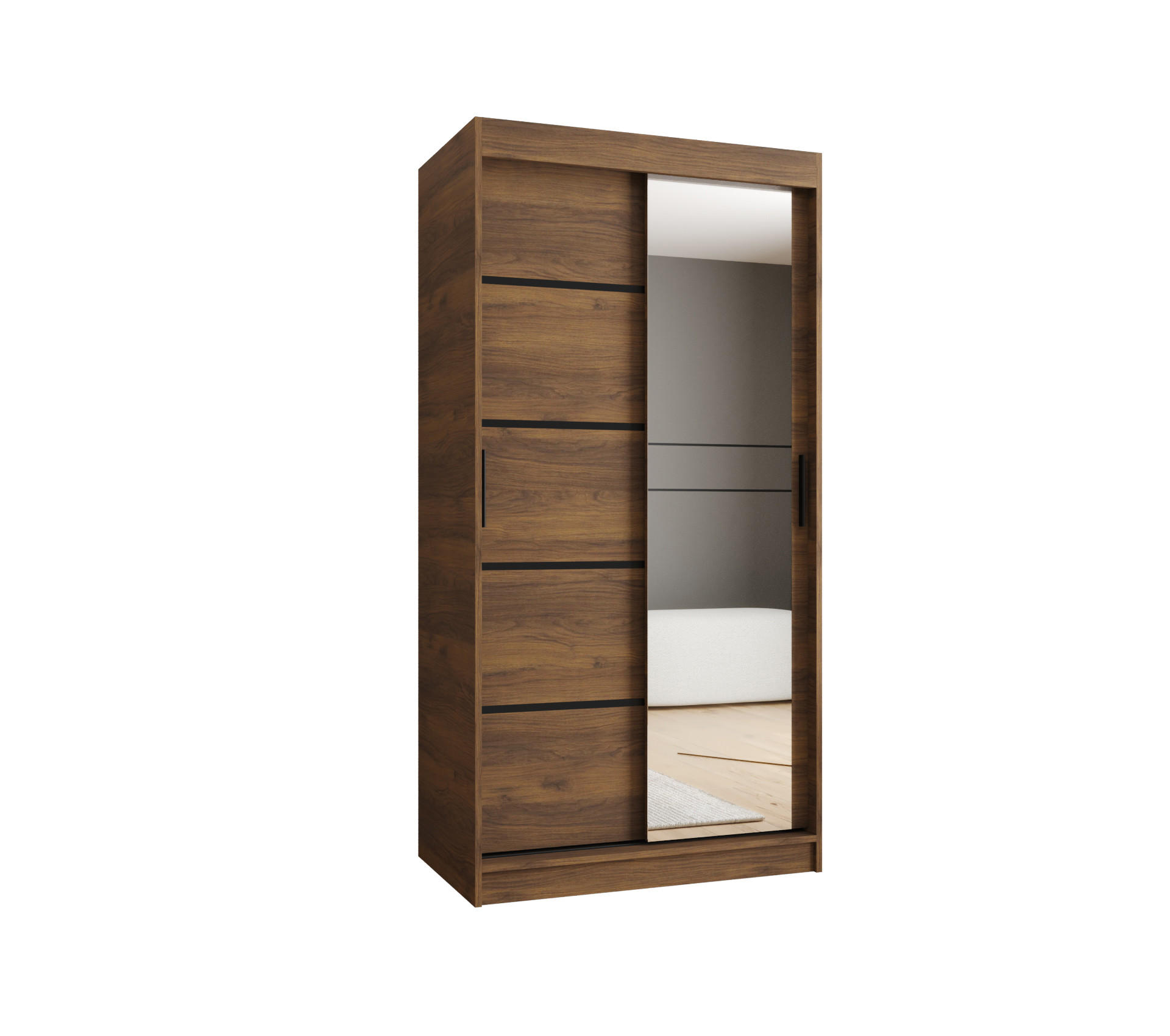 OMARA Z DRSNIMI VRATI, OGLEDALOM IN LETVICAMI 200/100/62 2-vratna - črna/rjava, umetna masa/les (100/200/62cm)