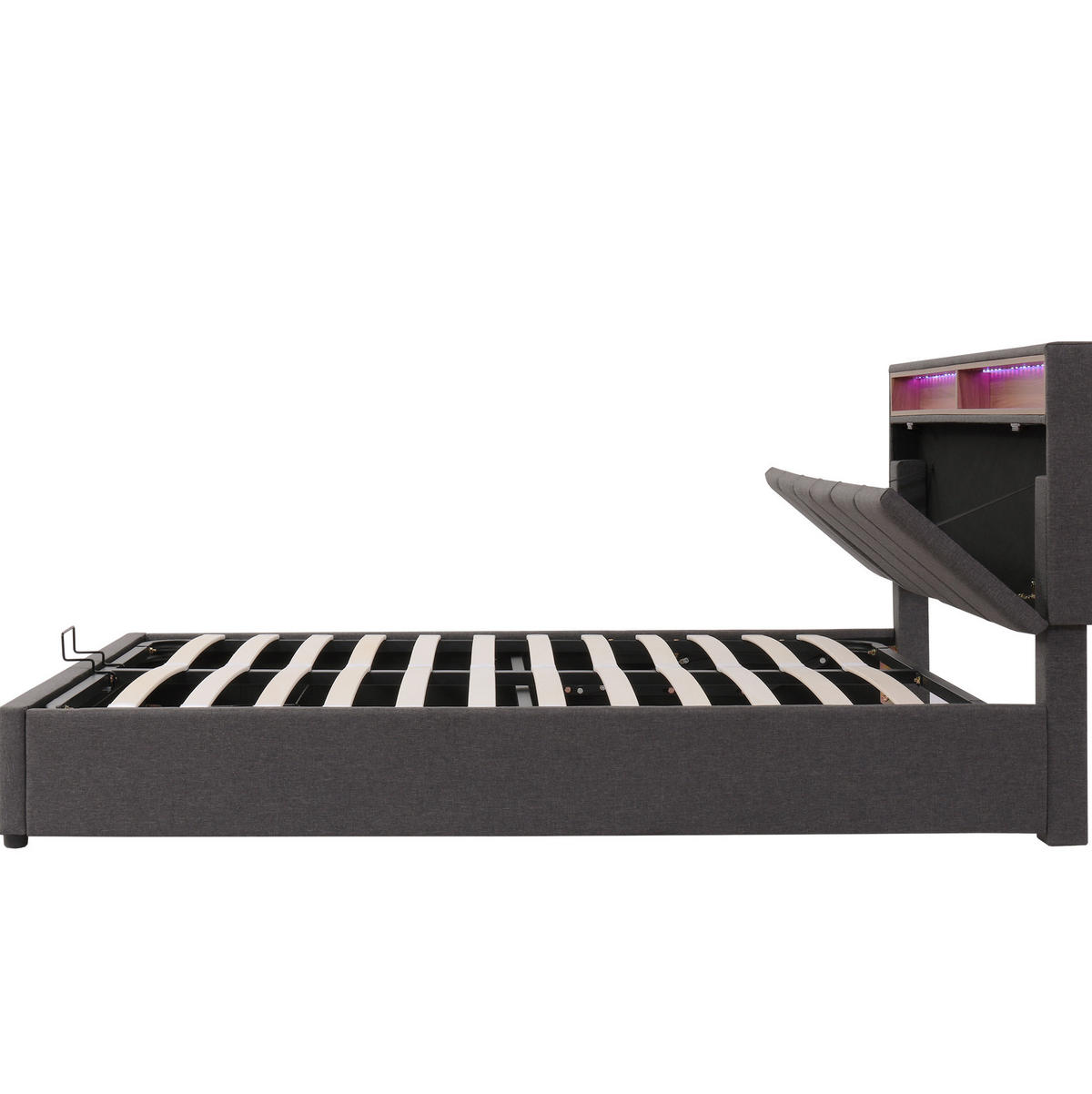 TAPECIRANI krevet 140/190 cm sivi od čelika s LED uzglavljem i spremištem - siva, metal (140/200cm) - OKWISH
