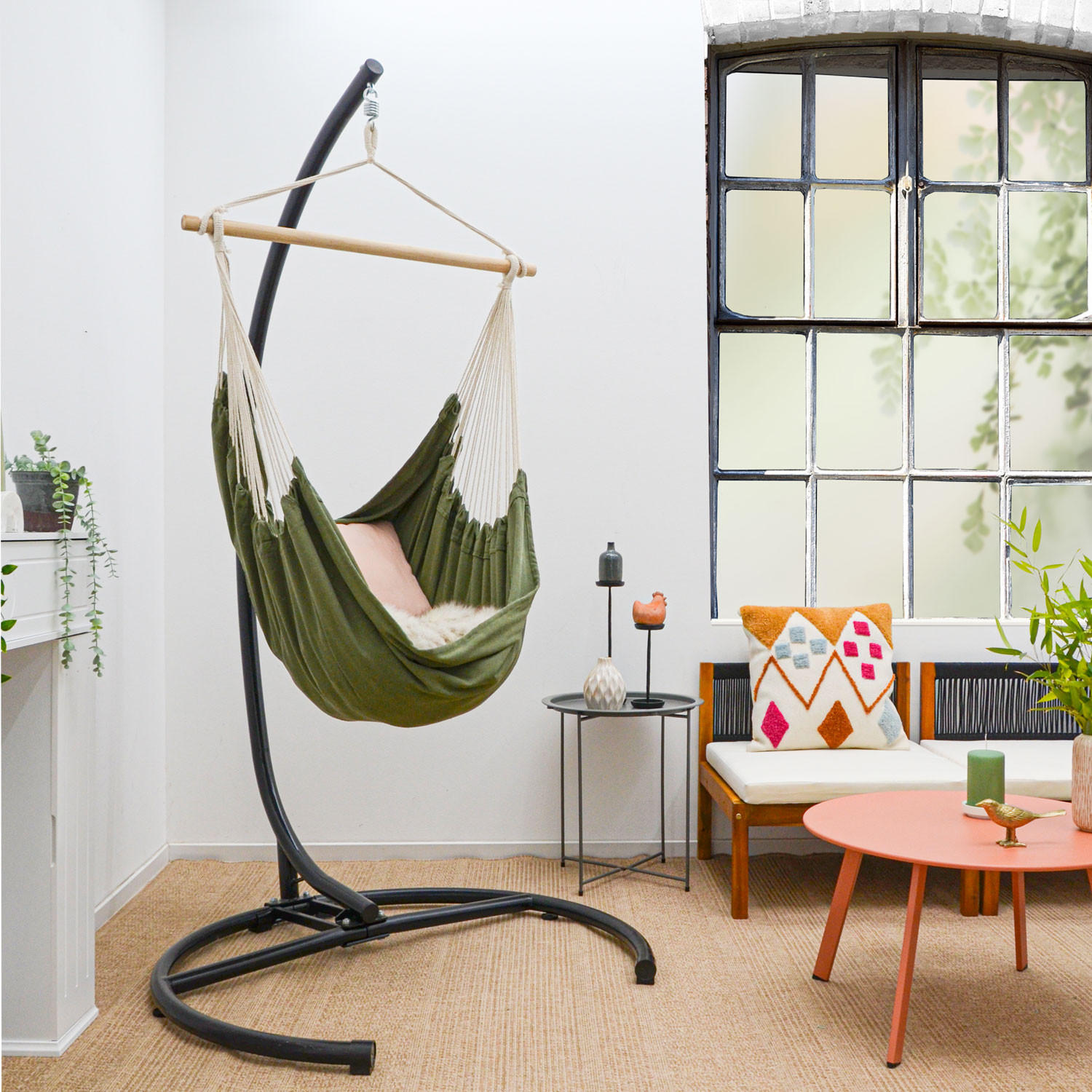 XL HÄNGESESSEL 155/125 cm Belastbar bis 100kg Olivgrün - Grün, Textil (125/140/155cm) - Amanka