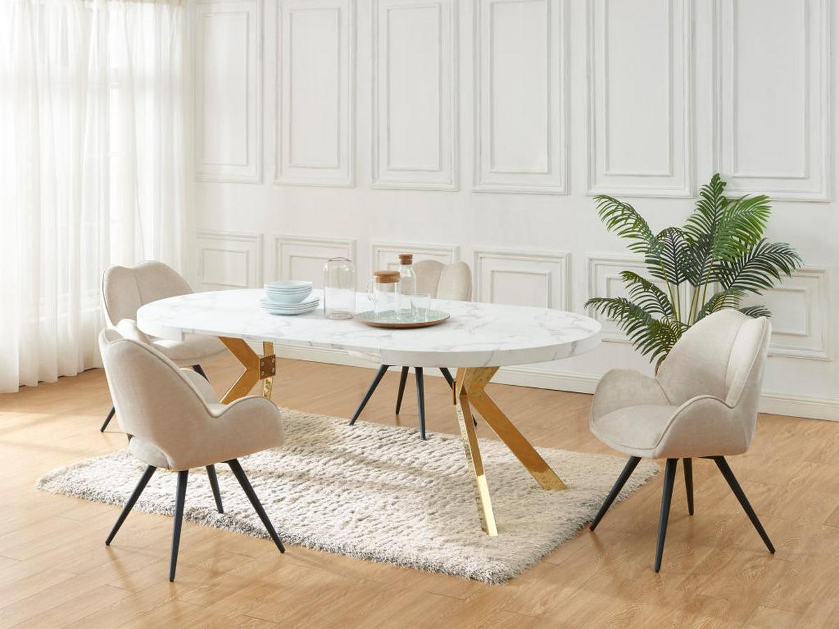 ESSTISCH - ausziehbar - 4 bis 8 Personen - MDF & Stahl - Marmor-Optik Weiß & Goldfarben - KOMONI - Weiß, Holz (220/120/76cm) - Vente-Unique