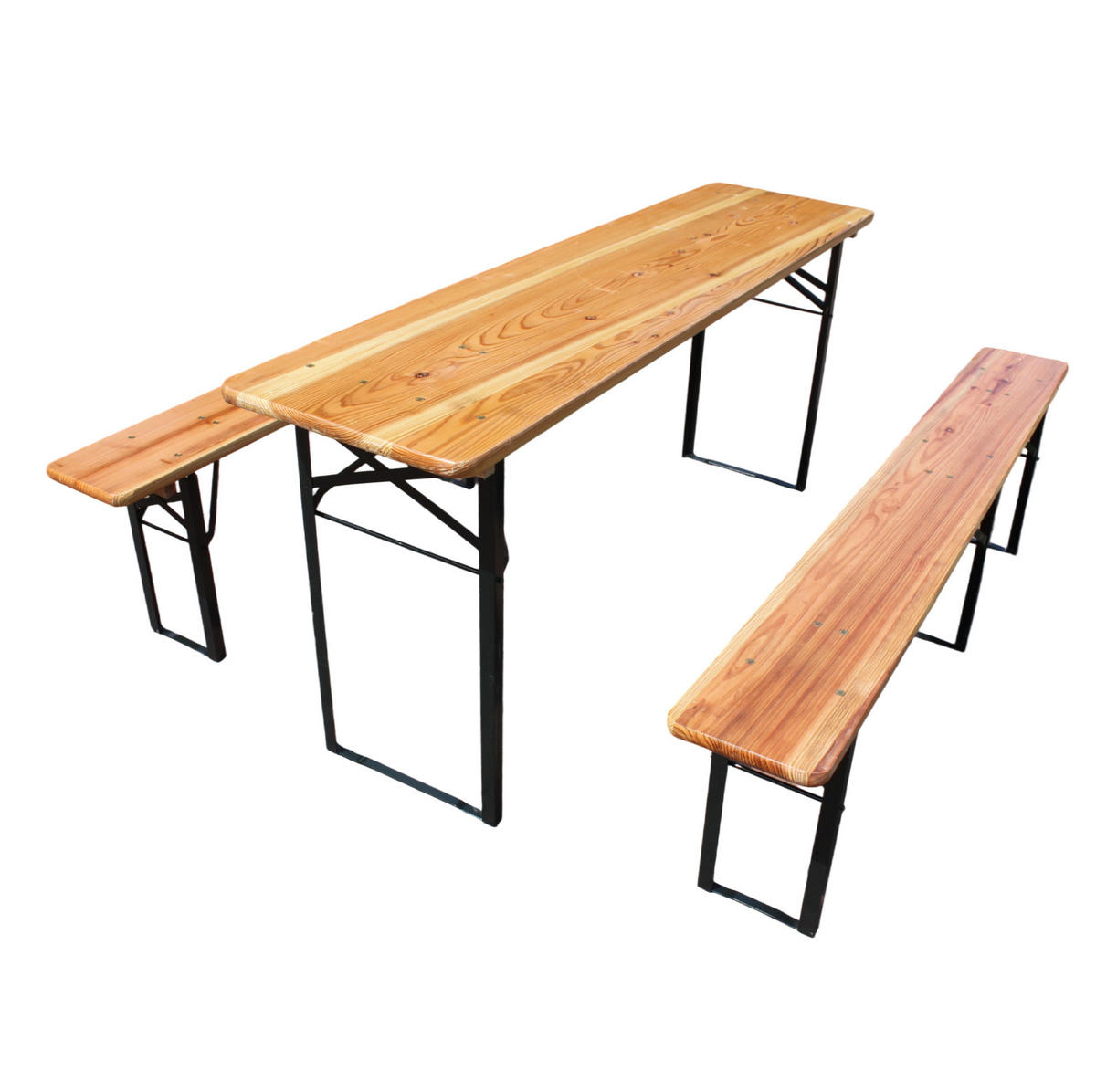 BIERGARNITUR 177x46x78cm braun aus Kiefer-Massivholz, klappbar - Braun, Metall - Modfu