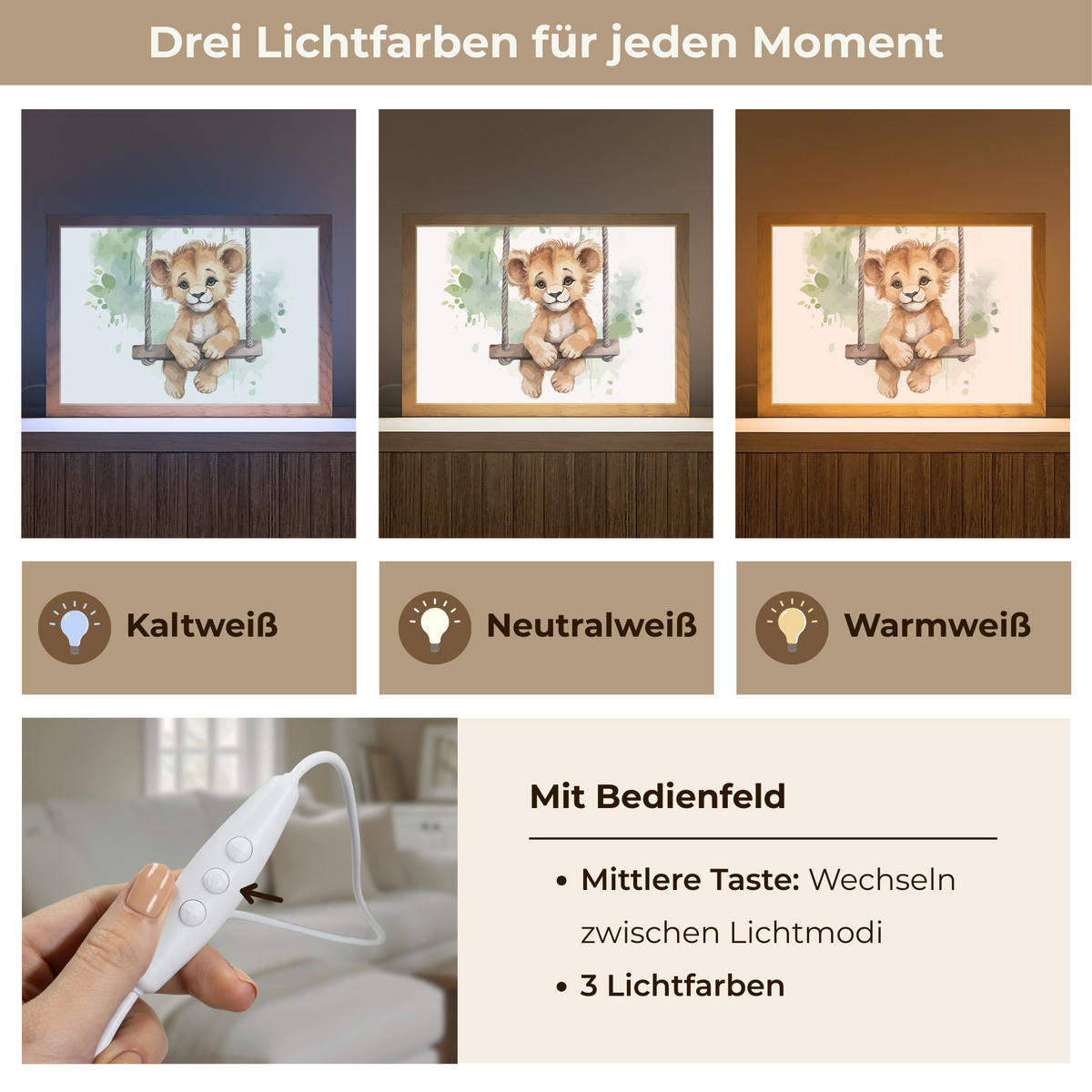 WANDLEUCHTE Löwe - Tier - Kinder - Dschungel 30x20 cm - Weiß, Holzwerkstoff (30/20/8cm) - OnlyWow