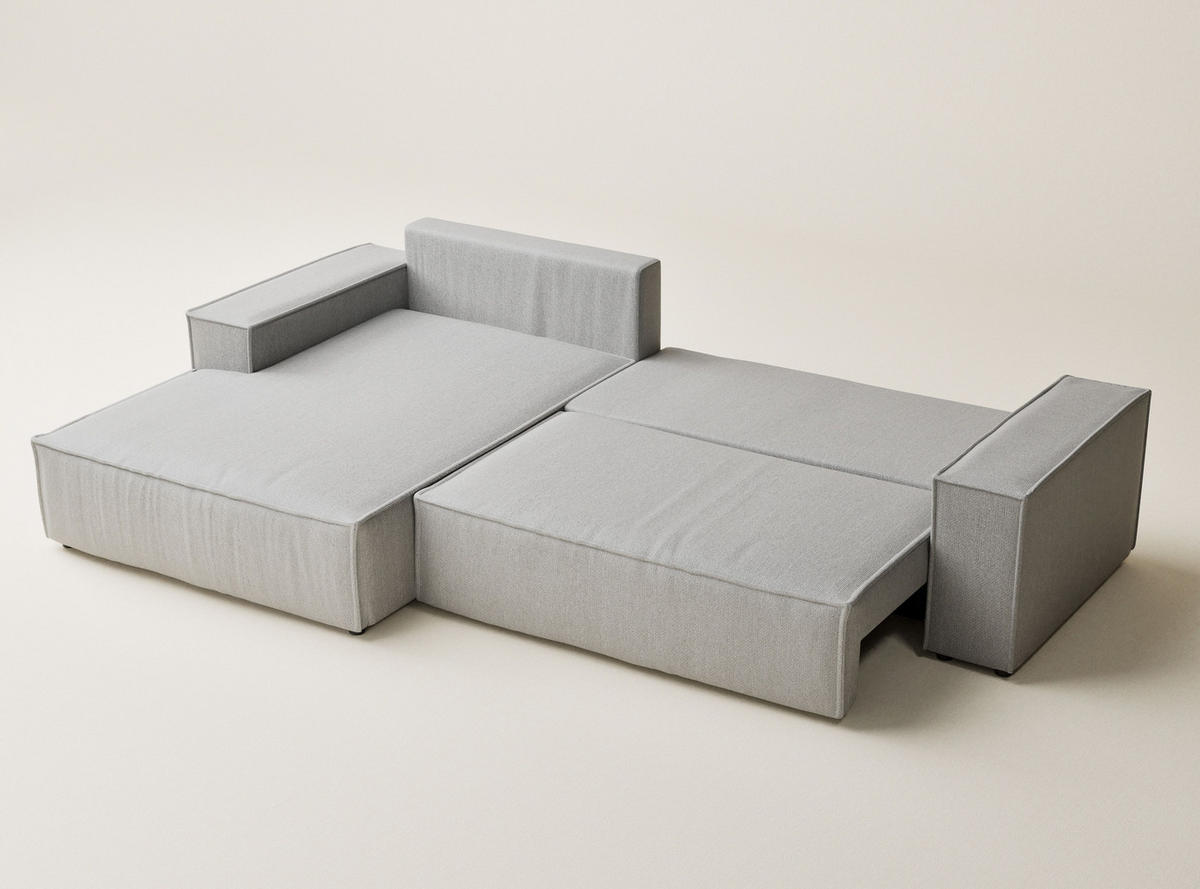 ECKSOFA MIT SCHLAFFUNKTION Maze Hellgrau Webstoff - Hellgrau/Schwarz, Holz/Holzwerkstoff (294/185cm) - Maison de Reve