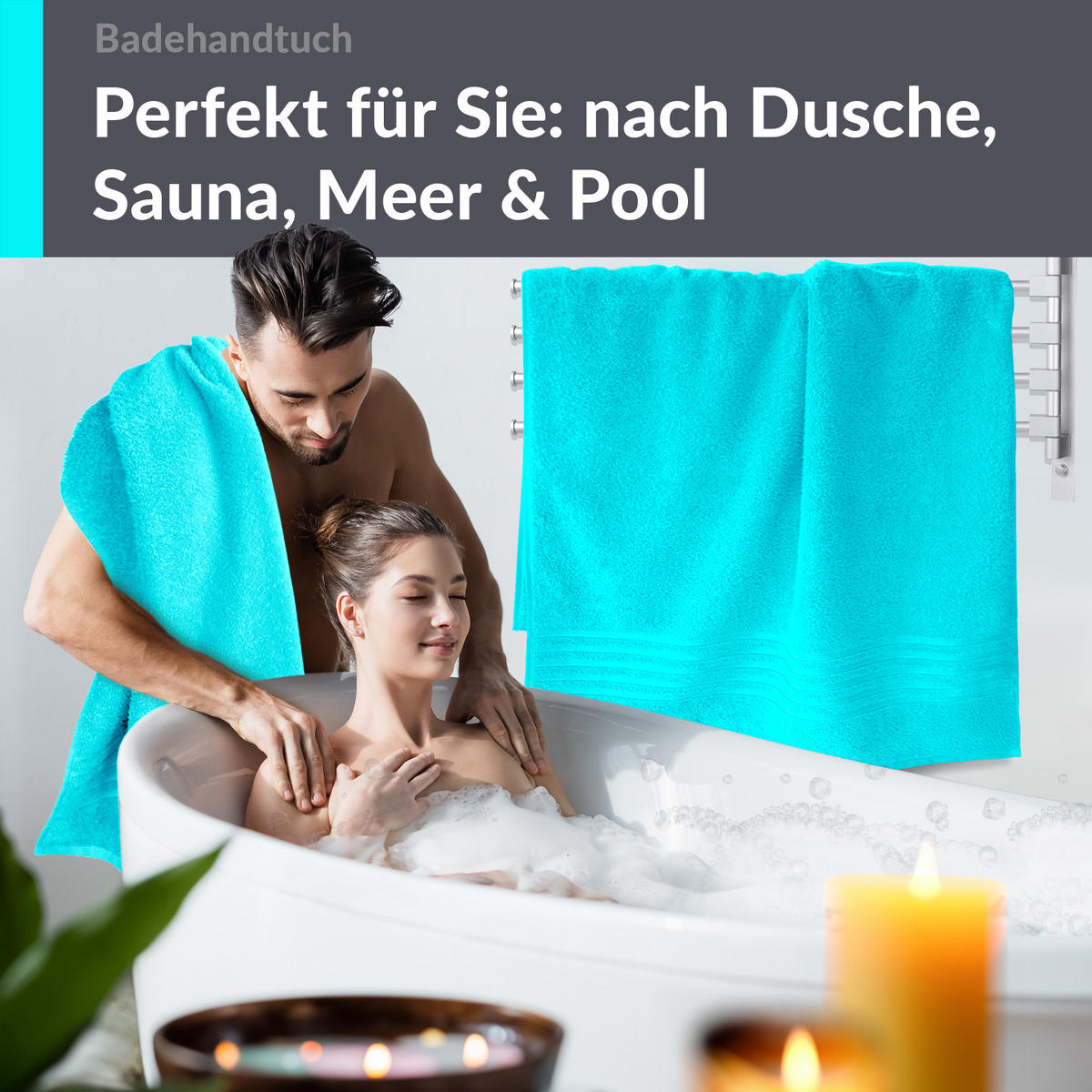 BADETUCH London Lagunen Türkis 2er Set 100x150 - Türkis, Textil (100/150cm) - Lashuma