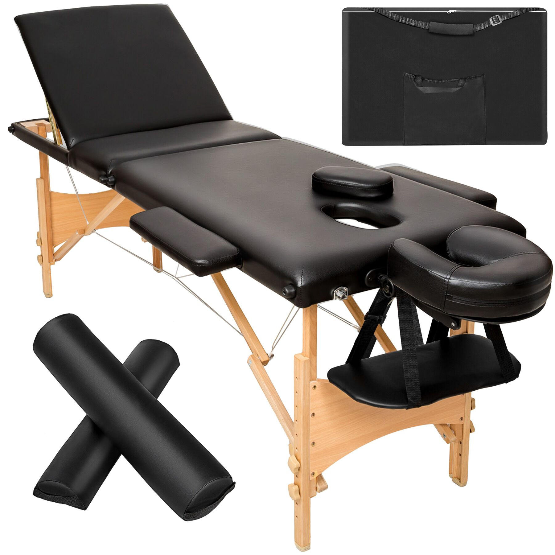 MASSAGELIEGE-SET 3 Zonen Daniel,210 x 95 x 84 cm,schwarz - Schwarz, Holz (95/84/210cm) - tectake