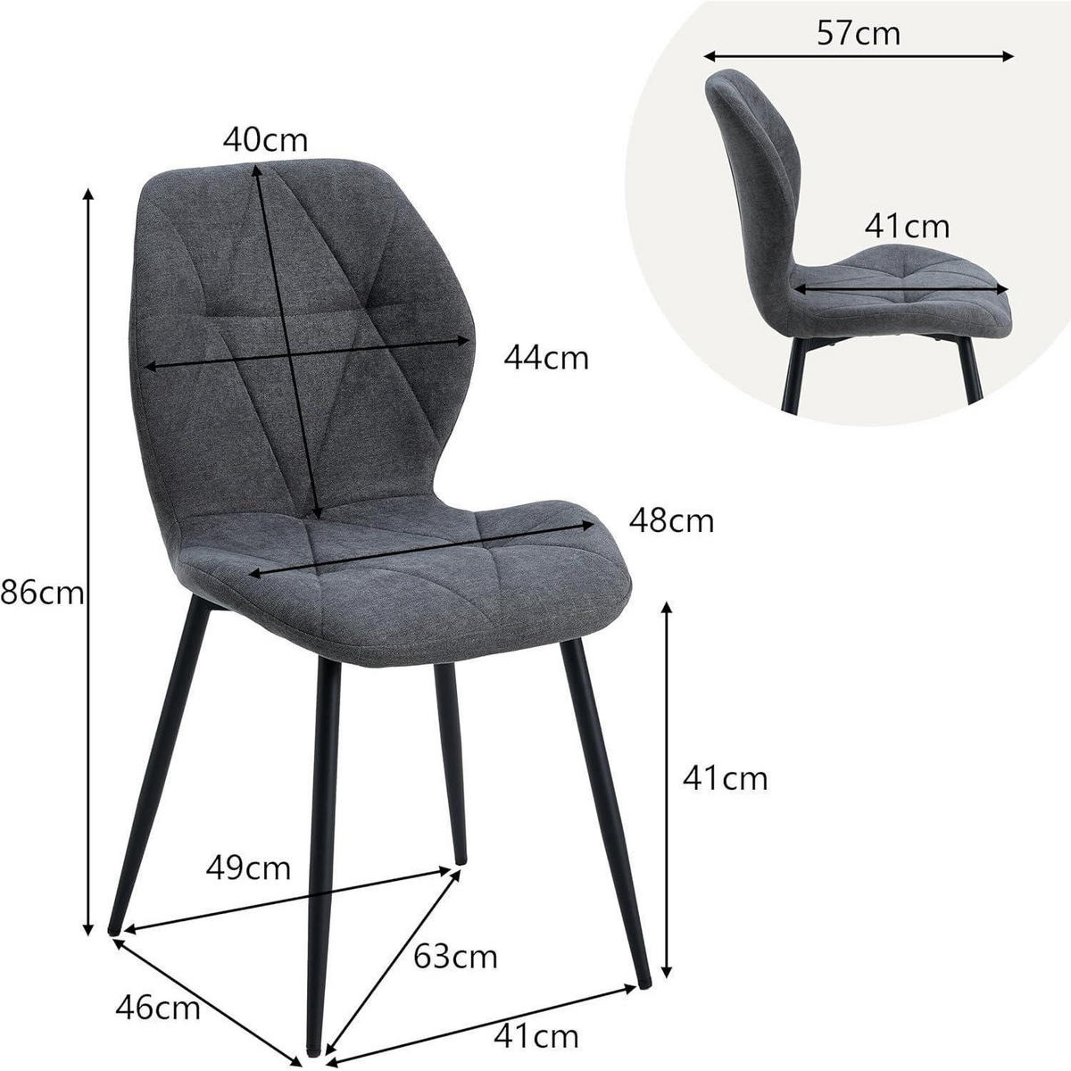 ESSZIMMERSTUHL 4er-Set Leinen-Diamantgewebe Dunkelgrau - Anthrazit, Textil (43/86/47.5cm)