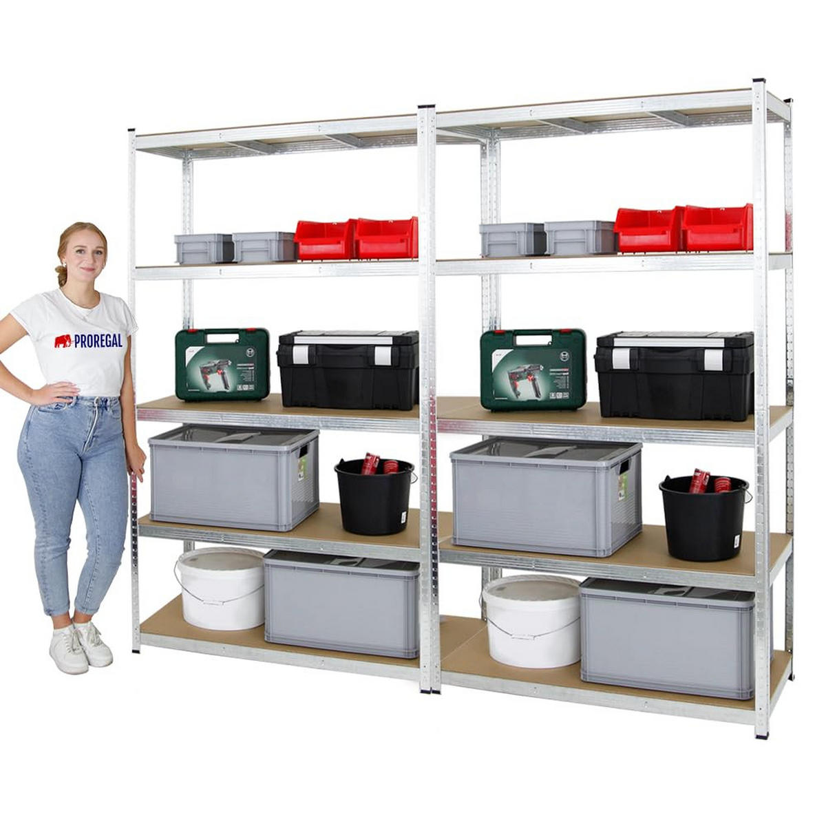 KELLERREGAL Gorilla 2er-Set mit 2x 200x120x50 cm Fachlast 175 kg Verzinkt - Silberfarben, Metall (120/200/50cm) - PROREGAL