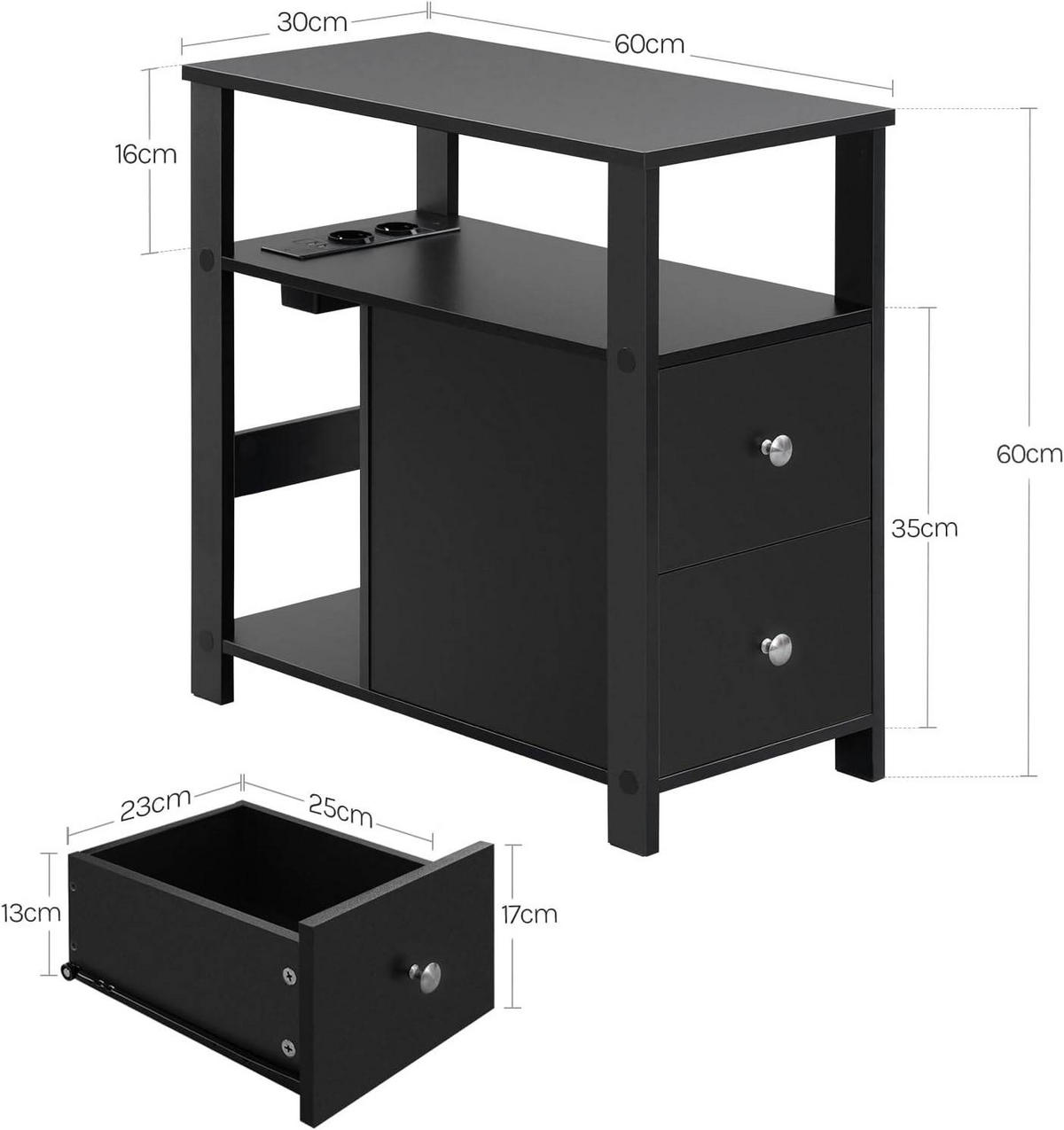 BEISTELLTISCH mit Steckdose, 60x60x30 cm - Schwarz, Holzwerkstoff (30/60/60cm) - Woltu