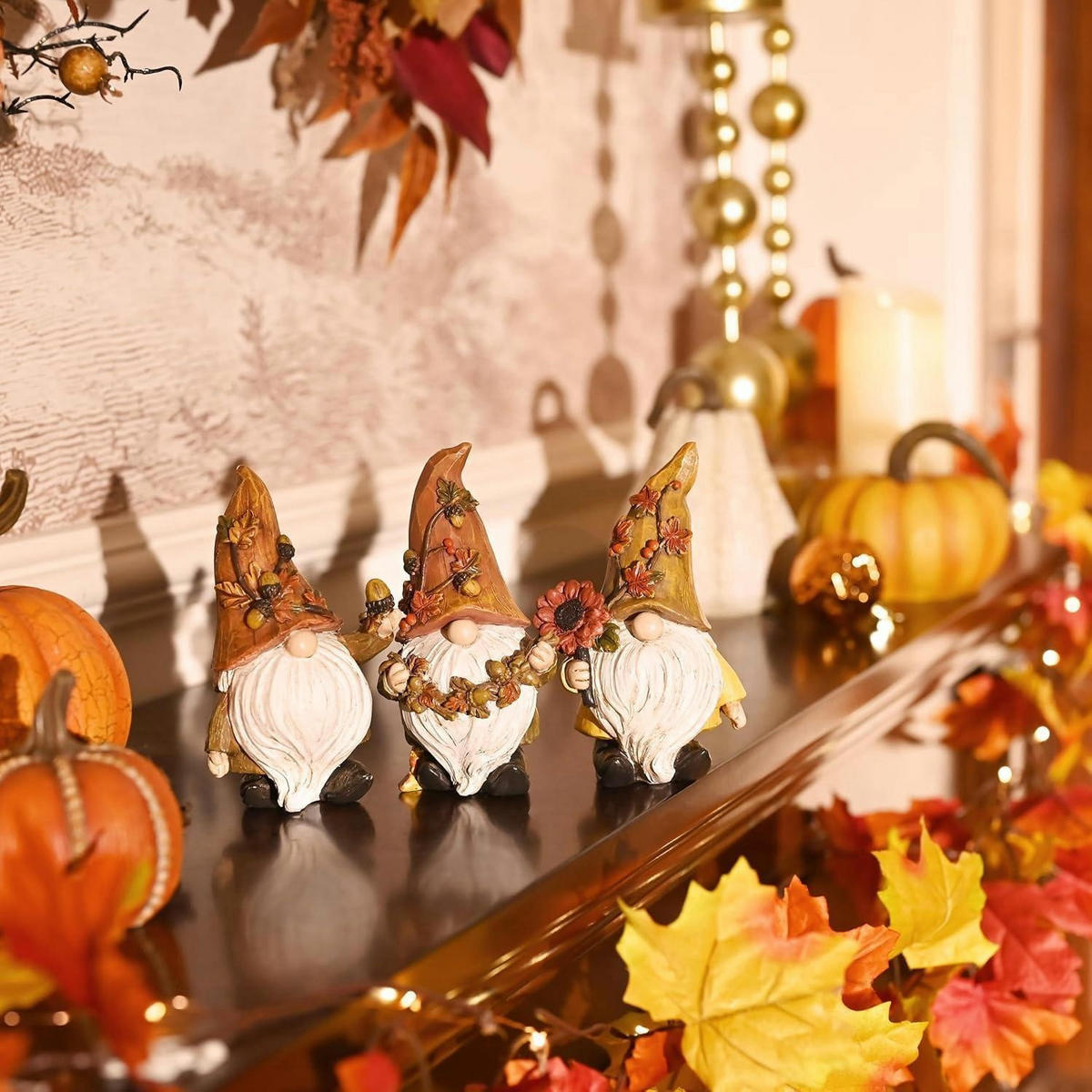 HERBSTDEKO Figuren 3er Set Kunstharz Zwerge 15 cm - Multicolor, Kunststoff (1/1/1cm)