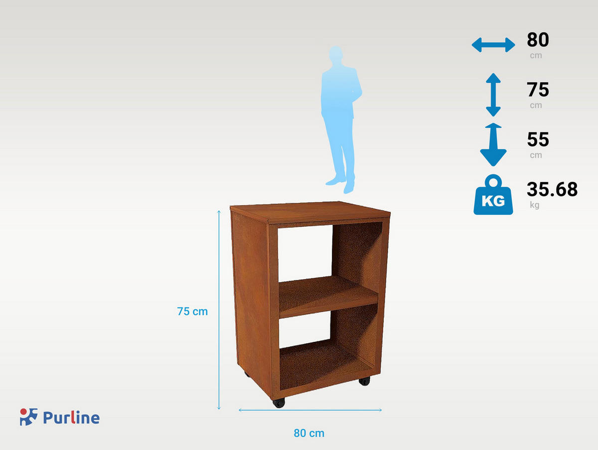 BEISTELLTISCH für Grill Braun aus Cortenstahl mit 4 Rädern - Braun, Metall (80/75/55cm) - Purline