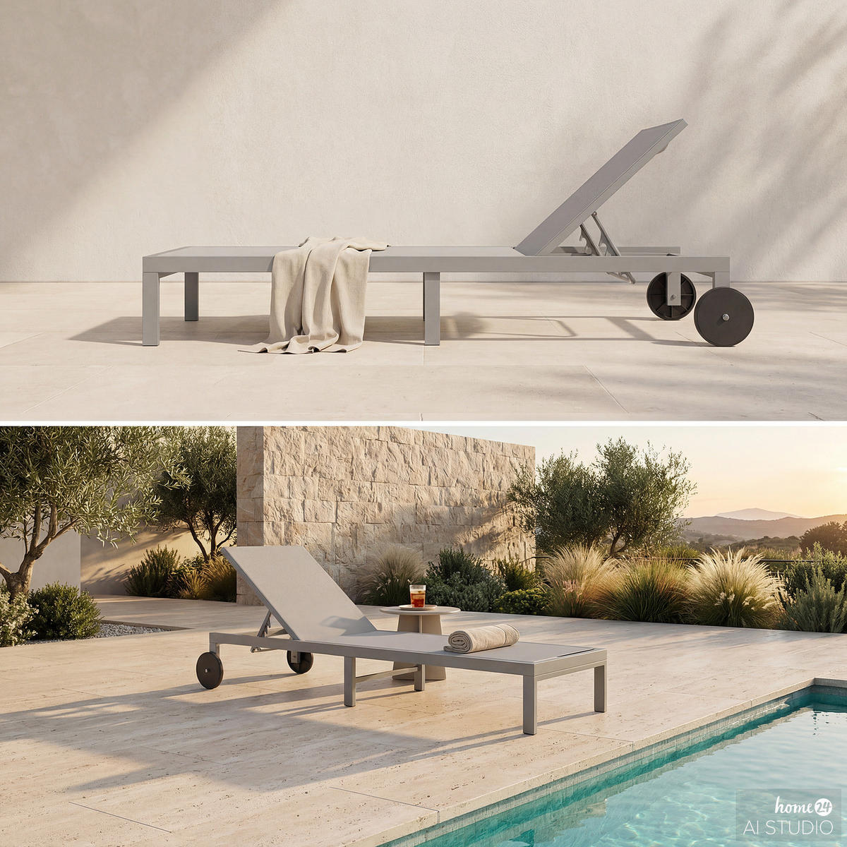 GARTENLIEGE - Aluminium / Textilene - Verstellbar - Taupe, Textil/Metall (65/30/195cm) - home24