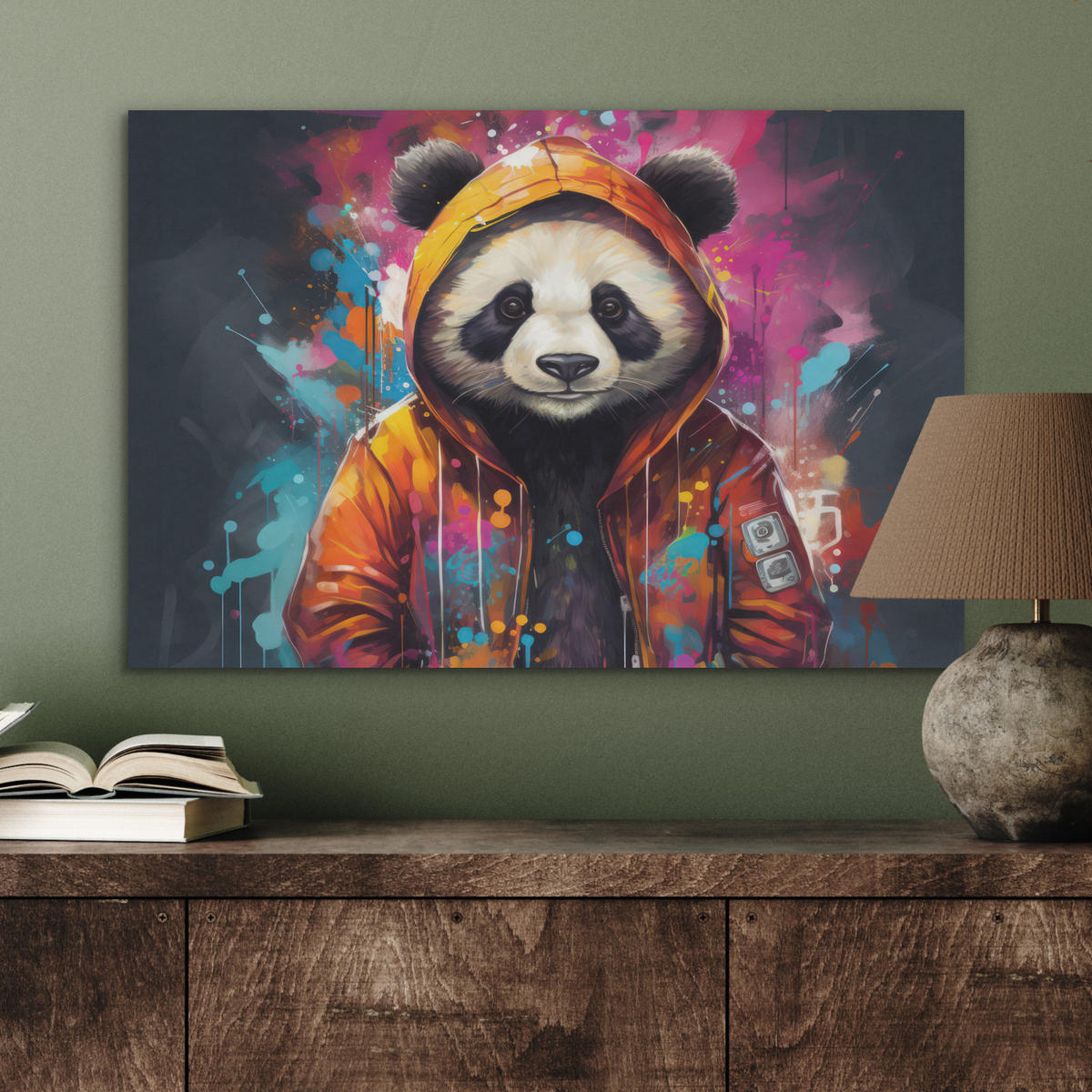 AKUSTIKBILD Panda - Jacke - Graffiti - Orange Wanddeko 70x50 cm - Orange, Kunststoff (70/50/0.9cm) - MuchoWow