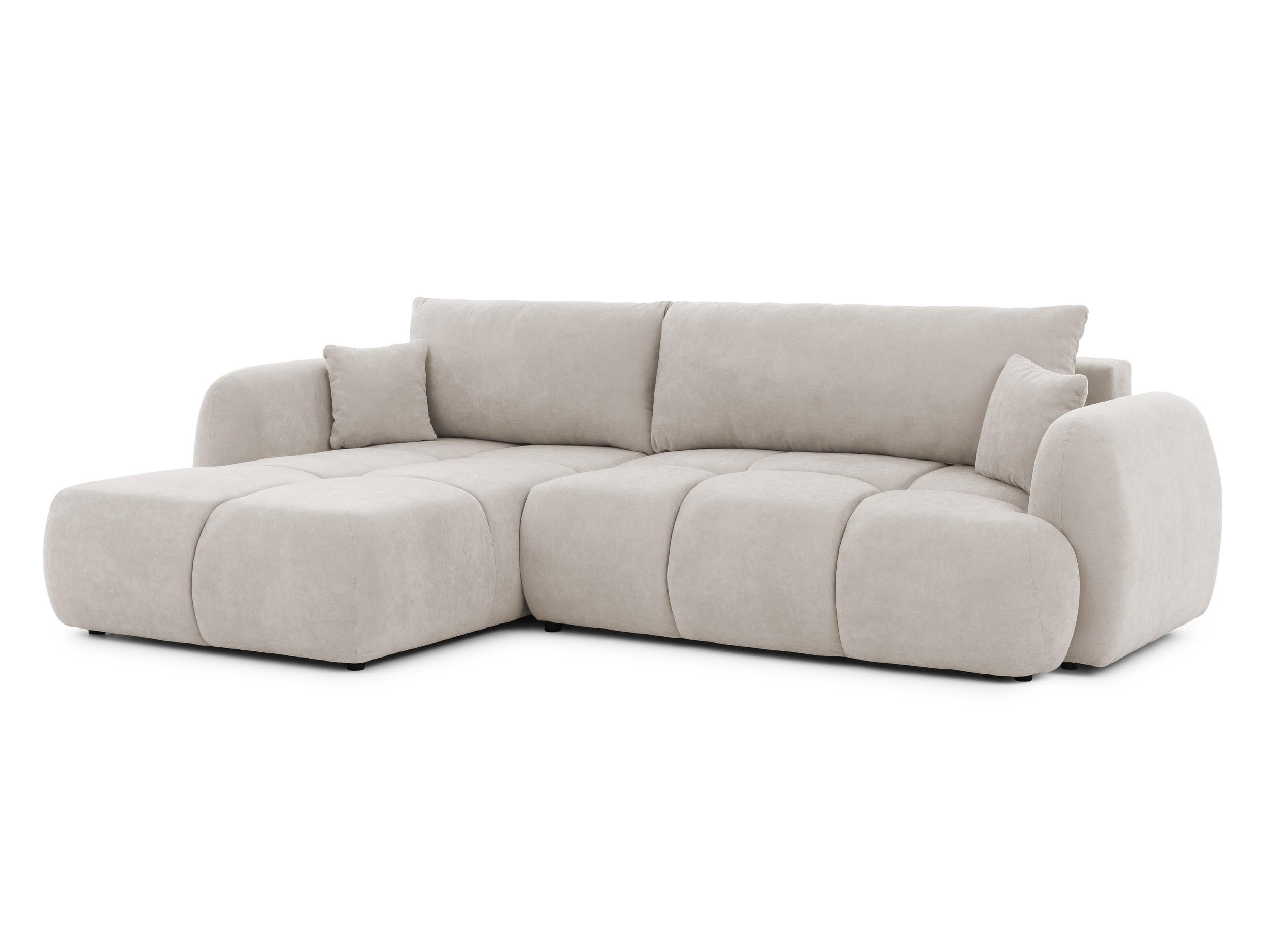 S-Style ROHOVÁ POHOVKA Loretto z přírodní béžové potahové látky s funkcí spaní, úložným prostorem a hlubokým prošíváním v designu Bubble - Otomana vle