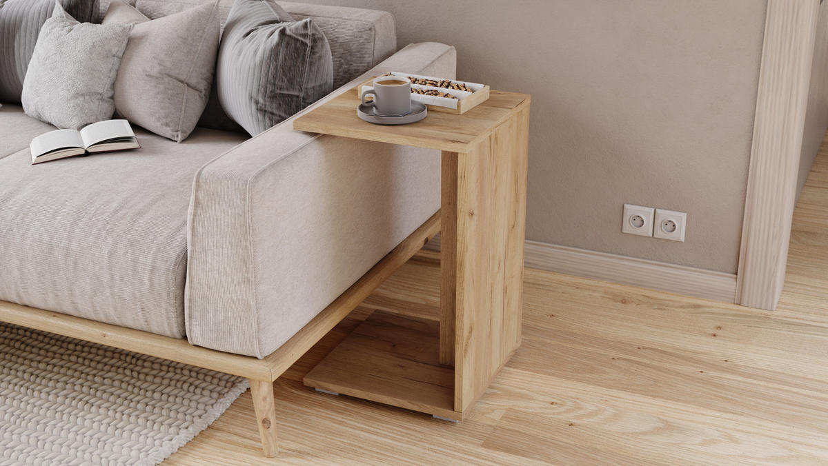 BEISTELLTISCH Rechteckig Eiche Gold mit Ablage und Rollen - Eichefarben, Holzwerkstoff (40/40/66cm) - designimpex