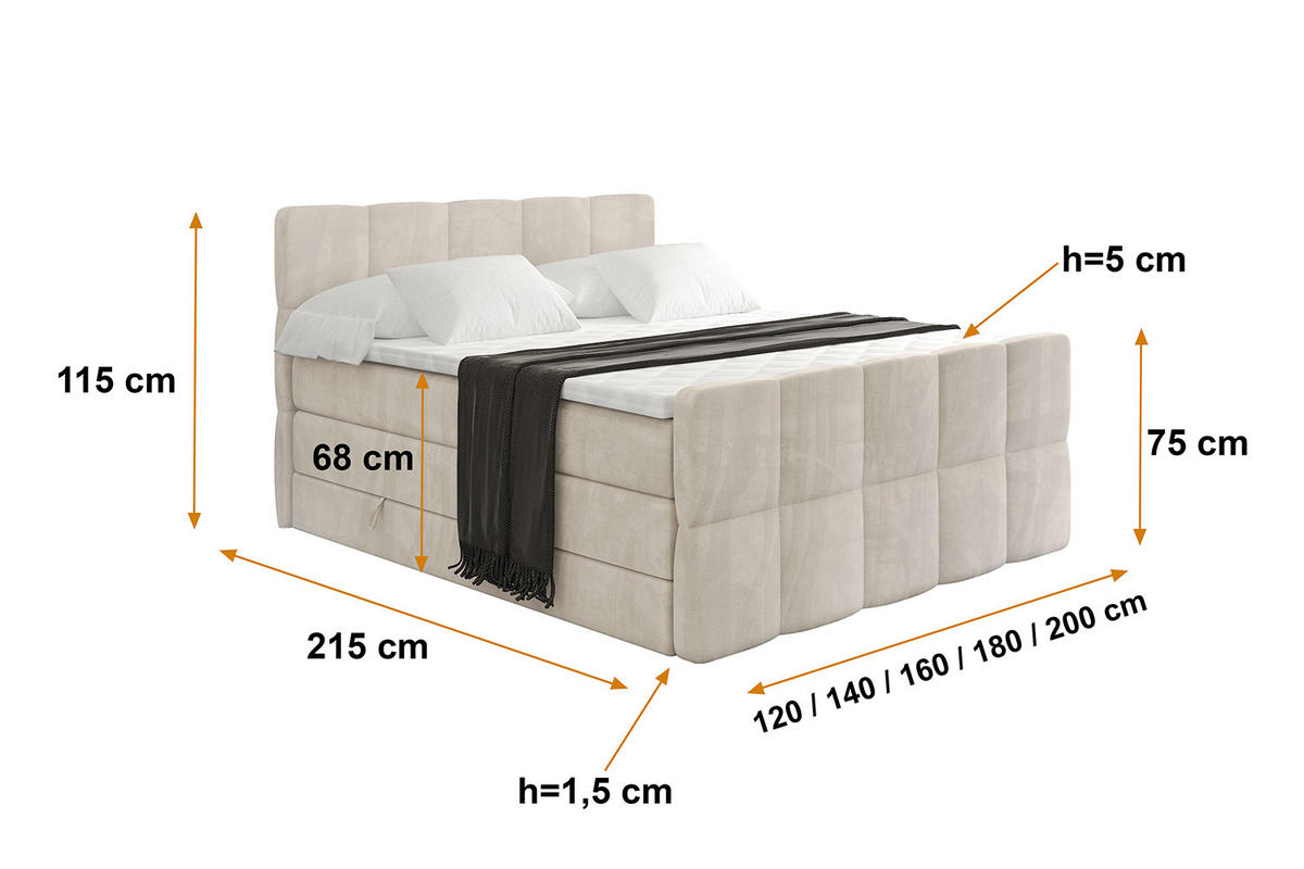 BOXSPRINGBETT mit Matratze und Lattenrost - LIRO-Z KING-120x200 - Beige Casablanca - Beige, Holzwerkstoff (120/200cm) - ALTDECOR