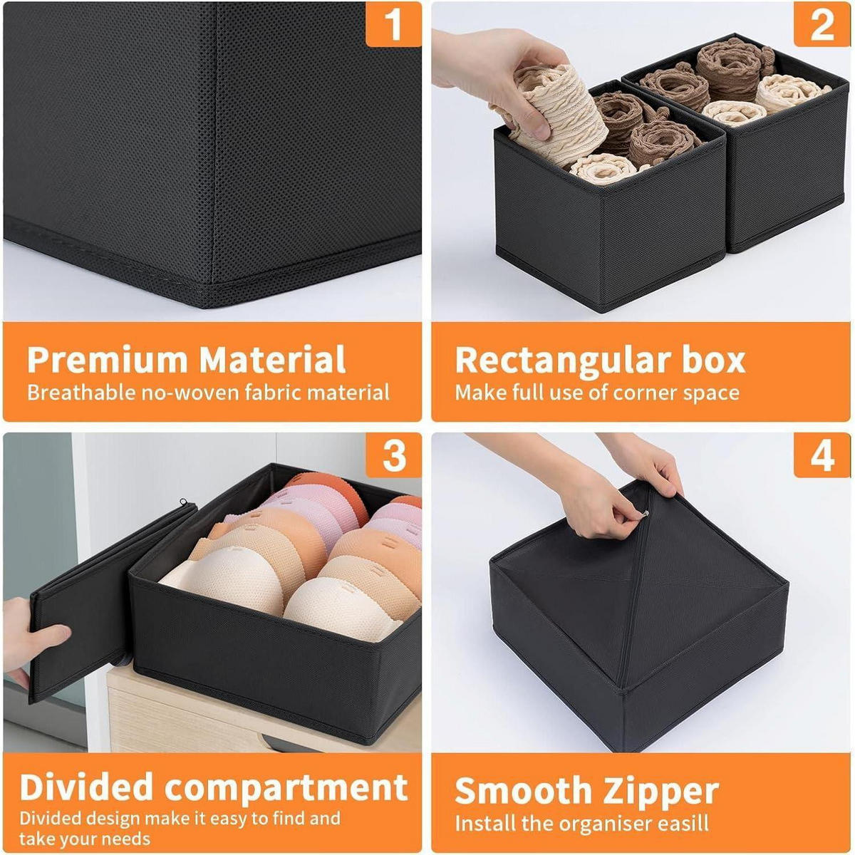 SCHUBLADEN Organizer 16-teiliges Set Schwarz - Schwarz, Textil (15/9/30cm)