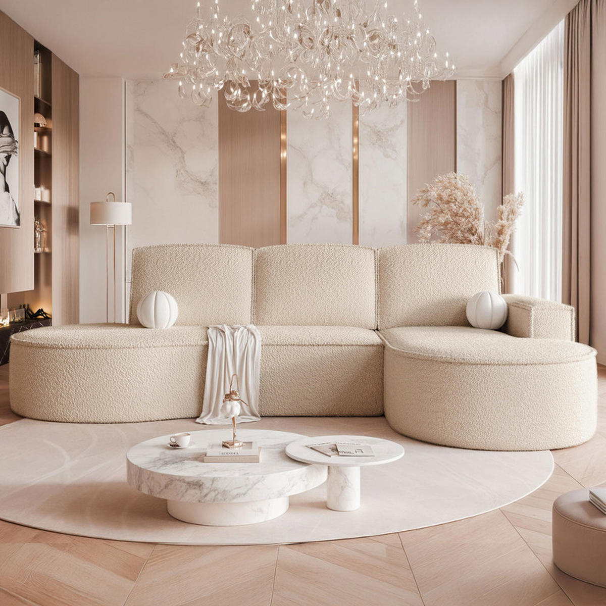ECKSOFA SOFIA mit Schlaffunktion und Bettkasten Creme - Creme, Holzwerkstoff/Kunststoff (277/157cm) - Idohome