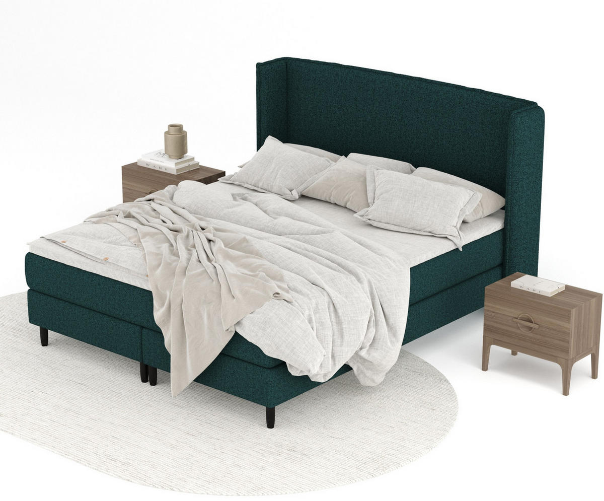 KONTINENTALBETT Ardis Grün 140/200 cm mit Matratze und Topper - Schwarz/Grün, Holz/Holzwerkstoff (140/200cm) - Maison de Reve