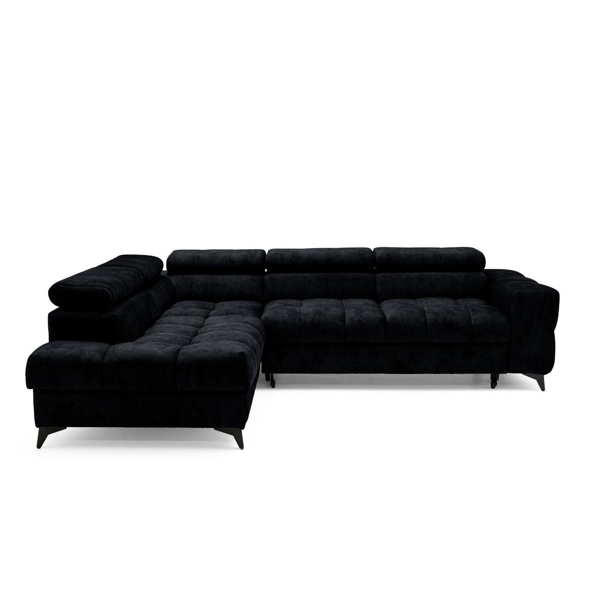 ECKSOFA PUDDING L Links mit Schlaffunktion 128x197 Velours Schwarz - Schwarz, Holz/Textil (270/204cm) - Muffo