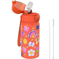 KINDER Trinkflasche 420 ml Edelstahl isoliert mit Strohhalm - Multicolor, Metall (7.5/7.5cm)