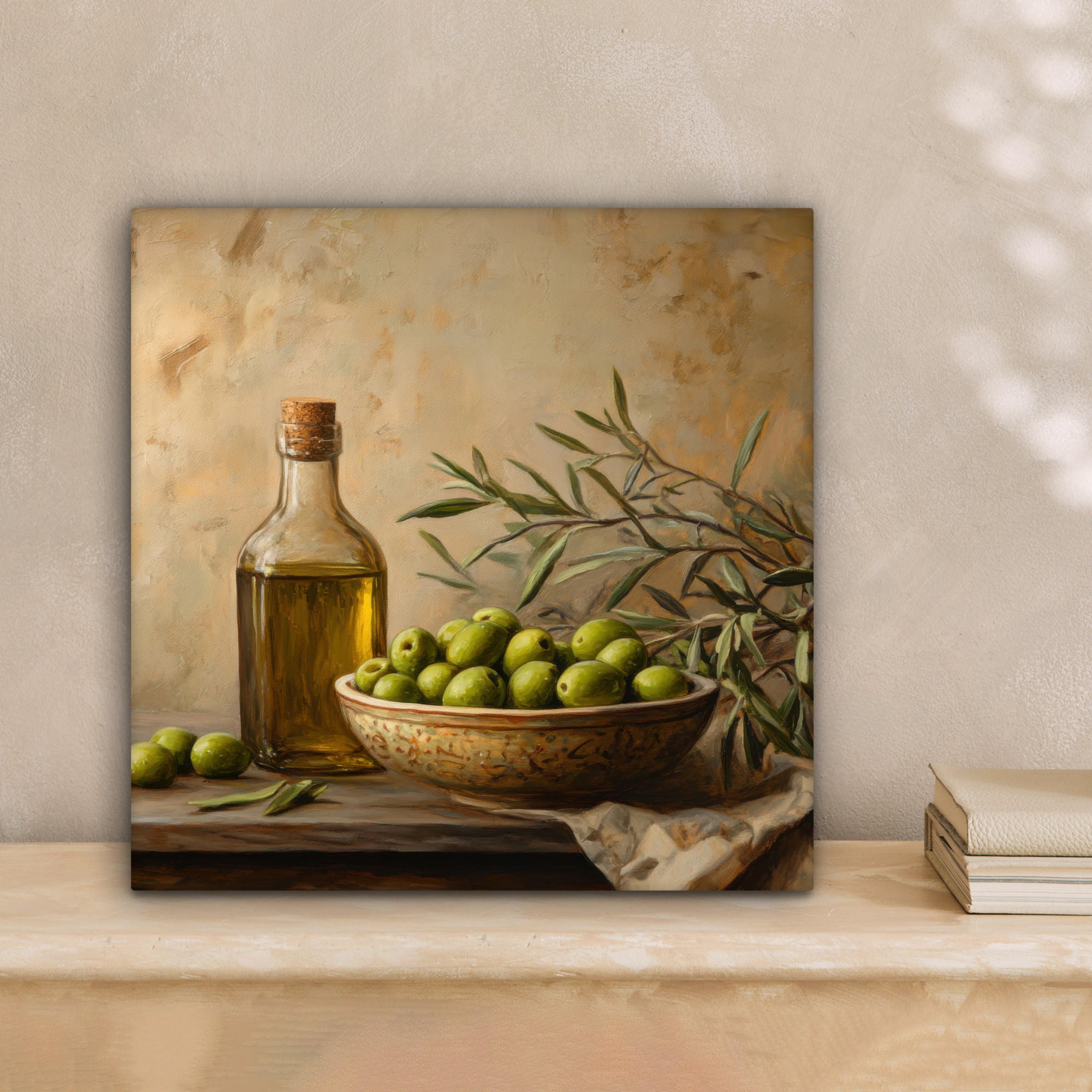 LEINWANDBILD Oliven - Stilleben - Vintage 20x20 cm - Olivgrün, Textil (20/20cm) - MuchoWow
