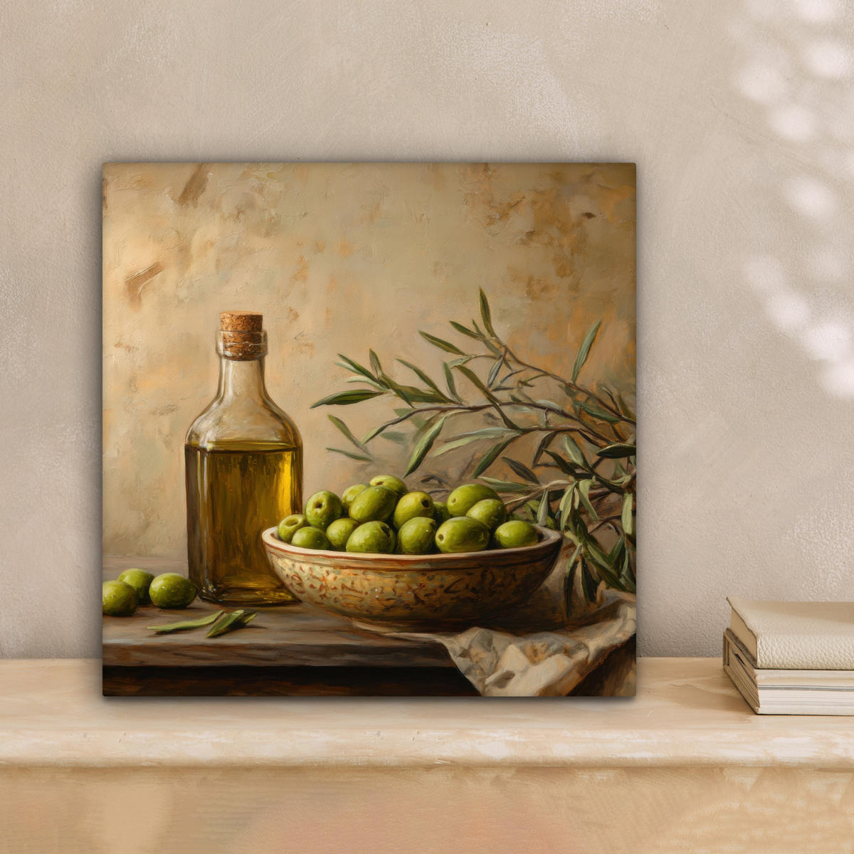LEINWANDBILD Oliven - Stilleben - Vintage 20x20 cm - Olivgrün, Textil (20/20cm) - MuchoWow